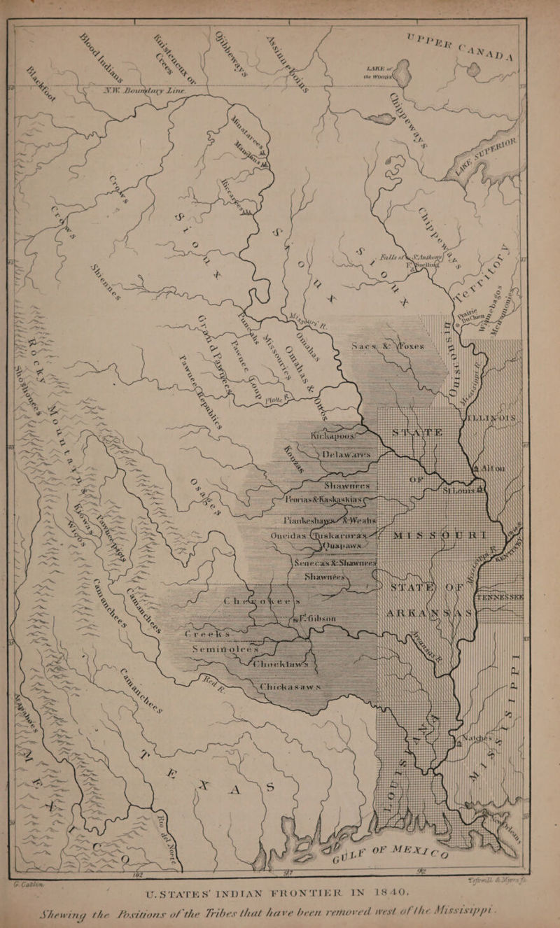 v Tofswill &amp; Myers Jo 7 SAnthony, © ; Falls a U.STATES' INDIAN FRONTIER IN 1840, c eT oe ‘4 Fy Soasetee at _Shewing the Sostitons of the Tribes that have been removed west of the Missisippe-