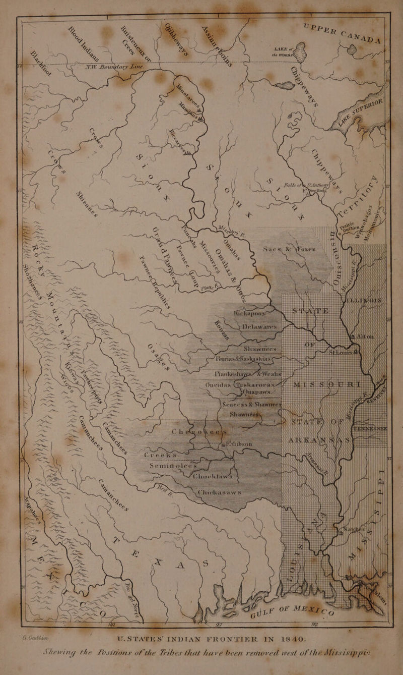 : s = at ® ee : vale a a&gt; - ee * | ra : ad as $ @ = \ = ae a Ae s . Falls of U.STATES’ INDIAN FRONTIER IN 1840, gq the lositions of the Tribes that have been removed west of th e Shewin G4. Catlin # f