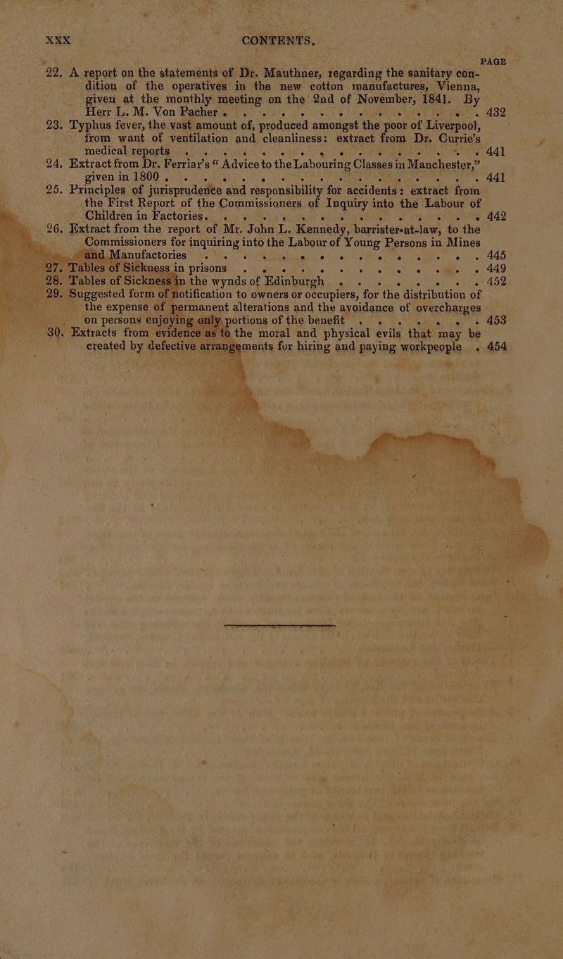 ‘ PAGE 22. A report on the statements of Dr. Mauthner, regarding the sanitary con- dition of the operatives in the new cotton manufactures, Vienna, given at the monthly meeting on the 2nd of. ae Soe 1841. By Herr L. M. Von Pacher. . . - 432 23. Typhus fever, the vast amount of, produced amongst ‘the poor of Liverpool, _ from want of ventilation and cleanliness: extract from Dr. Currie’s medical reports . . eiae te MAD 24, Extract from Dr, Ferriar’s “ Advice $0 the Labouring Classes i in Manchester,” given in, (B00 poe Taek 6 Nadichecbess er ee « Ae 25. Principles of jurisprudedee and responsibility for accidents : : ‘extract from the First Report of the Commissioners of Inquiry into the Labour of Children in Factories. . . . « 442 26. Extract from the report of Mr. John ® Kennedy, barrister-at-law, to the Commissioners for inquiring into the Labour of Young Persons in Mines — id Manufactories A aS ah ok sly ee RS ek ae IR 7. Tables of Sickness in prisons. be gt ie Meek ety ol in AED 2 ne Tables of Sickneae the wynds of Edinburgh ah SIGs bie ncks Cotite sauna ty, 29. Suggested form of notification to owners or occupiers, for the distribution of > oo the expense of ® ene’ alterations and the avoidance of hidiieasst on persons enjoying only portions of the benefit . . . - 453 “30. Extracts from evidence as to the moral and physical evils that may be created by defective a ements for hiring and paying workpeople - 454 ad