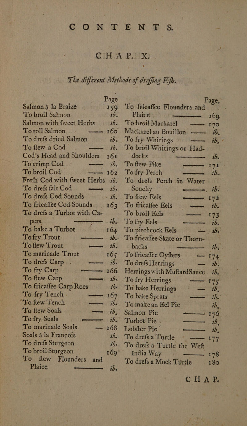 econ sr EN DS = Page Page, Salmon 4 la Braize 159 To Fiieattes Flounders and : | Yo broil Salmon ib, —- Place 169 Salmon with fweet Herbs 7. +=To broil Mackarel —- 170 To roll Salmon —— 160 Mackurel au Bouillon ib, To drefs dried Salmon ib, To fry Whitings —— ib,’ To flew a Cod ib. ‘Yo broil Whitings or Had- Cod’s Head and Shoulders 161 docks ib. To crimp Cod: —— ib. 'To ftew Pike ———~ 171 To broil Cod —— 162 Tofry Perch ——— ib. Frefh Cod with fweet Herbs #4. To drefs Perch in Water To drefs falt Cod omen il Souchy ——-. ih. To drefs Cod Sounds - ib, To ftew Eels wee 1:72 To fricafleeCodSounds _ 163 ‘To fricaflee Eels om id. To drefs a Turbot with Ca- To broil Eels — 173 pers —~-—— .ib.. To fry Eels ib, To bake a Turbot » 164 ‘To pitchcock Eels —- ibe Tofry Trout ——— i. To fricafleeSkateorThorn- To ftew Trout a id, backs es | - 'To marinade Trout 165 To fricaffee Oyfters — 174 - To drefs Carp —— ib. To drefsHerrings ib, To fry Carp ~———~ 166 Herringswith MuftardSance ib. To ftew Carp mms ibe 'To fry Herrings — iI75 To fricaflee CarpRoes . ih 'To bake Herrings © — 4, To fry Tench , Se RE 67 To bake Sprats —— i. Fo flew Tench —— ih 'Tomakean Eel Pie ib, To ftew Soals —— ib, Salmon Pie —— 176 To fry Soals —— ib. Turbot Pie . —— ib, 'To marinade Soals — 168 WLobfter Pie’ ib. Soals 4 la Francois ib. To drefsa'l'urtle 57% To drefs Sturgeon + 'To drefsa Turtle the Welt To broil Sturgeon ~ 169 India Way 178 To itew Flounders and To drefs a Mock Turtle 180 Plaice ——— jj),