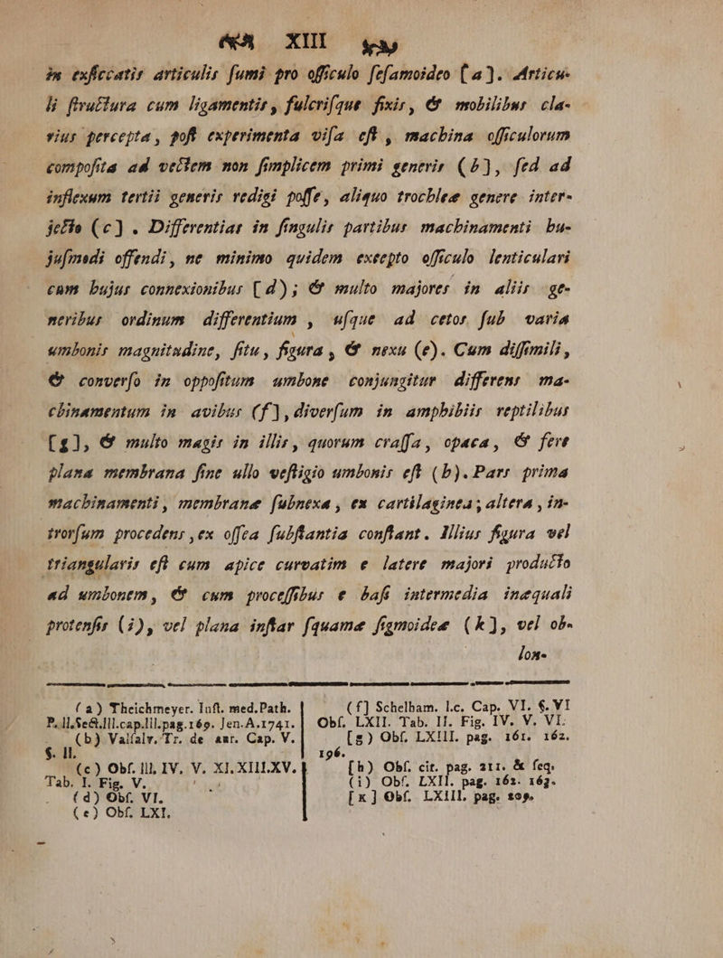 i» exfccatir articulis fumi gro officulo fe[amoideo (a). AMrtics- li fruffura cum. ligamentir , fulcri[que. fixit, €. mobilibur: cla- vius percepta , goft. experimenta vifa cft , macbina officulorum compofita ad veclem mon fimplicem primi. generir. (5), fed ad inflexum fertili generis vedisi poffe, aliquo trocblee genere. inter- jette (c) . Differentiat in fingulir partibur. macbinamenti. bu- jufmadi offendi, ne. minimo quidem exeepto officulo. lenticulari cum bujur connexionibur (d) ; € multo. majores. in. alii. ge- ntribur ordinum differentium , | ufque ad. cetor fub | varia umbonir magnitudine, fitu , fura ; € nexu (e). Cum difrmili, €&amp; comverfo im oppofitum | umbone — conjungitur | different ma- chinamentum in. avibus (f), diverfum in. ampbibiir. veptilibus [£13, &amp; multo magit in illi, quorum craffa, opaca, €&amp; fere plama membrana fine ullo efligio umbonir eft (b). Parr prima macbinamenti , membrane fubnexa , ex. cartilaginta , altera , in- trorum procedens ,ex offea fubflantia conflant. lilius figura wel Yriangulavir efl cum. apice curvatim e. latere. majori. producto «d umbonem , €t cum proceffibur € bafi intermedia inequali protenfis. (3), vel plana inftar fquame figmoidee (k), vel ob- lon- €ooaicxn De ETICA UNE ( a) 'Theichmeyer. luft. med.Path. (f] Schelbam. l.c. Cap. VI. 6. VI P, ll, SeG.lll.cap.lil.pag.169. Jen.A.1741. | Obf. LXII. Tab. II. Fig. IV. V. VI: ; To Valíalv, Tr. de aur. Cap. V. ; [) Obf, LX!II. pag. 16r. 1éz. 4 M. 196. (c) Obf. ill, IV, V. XI. XIILXV. ] [h) Obf. cit. pag. 211. &amp; feq. Tab. I. Fig. V. ! Mid (i1) Obf. LXII. pag. 162. 16g. ( d) Obf. VI. [x] Ob. LXIIL pag. to» (e) Obf. LXI.