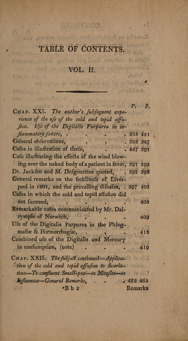 ‘TABLE OF CONTENTS, VOL. I \ : e Career RE ape ae onaylig’ 6ting R’ rode ‘arew. $0), LUPien®. Cuap. XXI. The author's fubfeguent expe- |) rience of the ufe of the cold and tepid affu- i fion. Ufe of the Digitalis Purpurea Ti cone ti flammatory fevers, . i 3 Geis, 383 421 . General obfervations, — ow, ‘ ibis 4 387 Cafes in illuftration’ of thefe, ea gay ey Cafe illuftrating the effeéts 6f the wind blow- ~ ing over the naked body ofa patient in fever, 301 393 Dr. Jackfow aid M. Defgenéttes quoted, : 308 396 General remarks on the ficklinefs' of Live i pool in 1'861,! and thé prévailing difedfés, ull f03 Cafes in which the cold and bean pitts did ci not fucceed; : at 29 B08 Réinarkable cafés eomimheted by A Mr. Dal- | Ufe of the Digitalis Purpurea in the Phleg-.. __ mafie &amp; Hamorrhagiz, : 418 Combined ufe of the Digitalis and “Mercury il in confumption, (note). : ene 4 Cur. XX The fubjet baithennttoxol detins 5 “tion of the cold and. tepid affufion to’ Scarlus: &gt; ‘tina—To confluent Small-pox—to sores cp a6 Iu fluenza—General Remarks, 2. 6 ie 402 463 | *Bbh2° Remarks