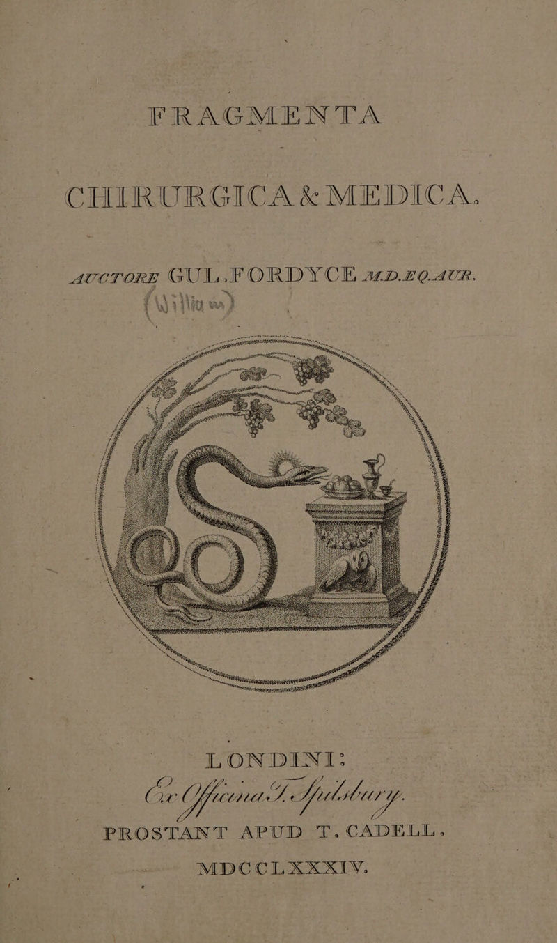 Z FRAGMENTA. CHIRURGICA &amp;MEDICA. AUCTORE GUL JE ORDYCE AMLD.EQ. AUR. magi LLL TU gus Meu mid Mee p T Ce Ihe GUPSRIAT : cese irwoesig poeti L LONDINI PROSTANT APUD T. canc r : -- MDCC L AXXIV. -*]