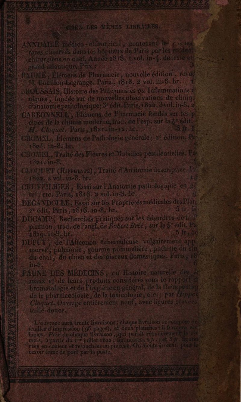 sos se ee | « À BUT oi ee Nm 4 554 CAONEL ah de Fee RAS 1927 AneS ne | { EF QUET (Hipronrs), à Traité d'Anionie Gt ie. 2 voR m6, bre: | CRUVAILNER, Eei a sut Anatomie patte Yo etc Parier 1816: 2NVol. iu- 0407. RS À PECANDOLLE, Essai sur les Propriéiés médicales és plan dé. el 2édi, Parts, 1610, in bn à à. HS ti De AMP | Recherches pratiques sur hs oo nr là ‘0e ; . , nion Hu - dé l'an de Robert Bréé, 3 sur le D Edit. » B: Le. es LT pro. ARE 3 | = e l'Afiechion bu nn | >; ‘pulnone, sourine ponuneliére phthisie di ; 1, di naine Lu ie à FAUNE. mis MÉDECINS ; cu Hisioi elle dés 4 il rmaux el de leurs. pre toduits, consid Lo sols le ie :: bromatologie. etde l'hygieneen général, de le thé de la phaitmacologie k + la toxicolopies etc; 1” * | Choquer Ouvriger en nef, , ue furés +: de art APP 6 € que | Peux | rase vhs 35 $ L1 2 AREA DUS se Le AS