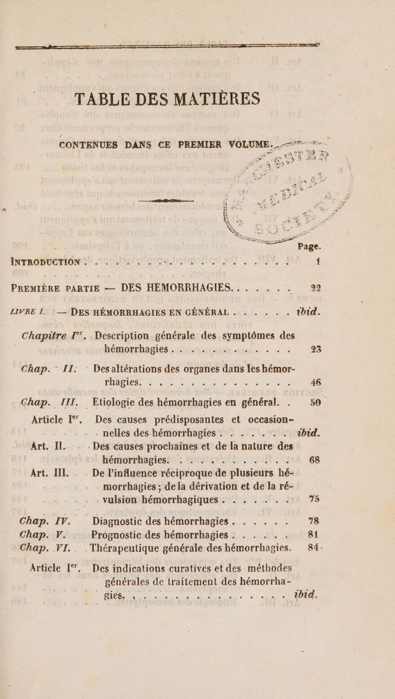 Muse Page. INTRODUCTION . . . . . . go NS ITR MT DE he 4 { PREMIÈRE PARTIE — DES HÉMORRHAGIES. : . . . . . 92 LIVRE I. :-— DES HÉMORRHAGIES EN GÉNÉRAL . . . . . . 1bid. Chapitre I. Description générale des axrapèmes des bémorrhagies ::- sata cames. + 93 Chap. II. Desaltérations des organes dans les hémor- PIDAESS SAS cree et à ais 2 0% 46. Chap. III. Etiologie des hémorrhagies en général. . 50 Article [°°, Des causes prédisposantes et occasion- - nelles des-hémorrhagies . . . . . . . tbid. Art. IL. - . Des causes prochaines et de la nature des hémorrhagiés?® : Am ulA ct, 68 Art. IL . . De l'influence réciproque de plusieurs hé- morrhagies ; dela dérivation et de la ré- vulsion hémorrhagiques . . . . . . rh 75 Chap. IV. Diagnostic des hémorrhagies. . . . . . 78 Chap. y. Prognostic des hémorrhagies . . . . . . 81 Chap. VI.. Thérapeutique générale des hémorrhagies. 84- Article [%. Des indications curatives et des méthodes générales de traitement des hémorrha- Re ibid.
