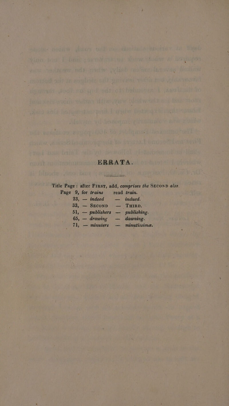 Page 9, 23, for trains — indeed — SECOND — publishers — drawing — minuters read train. — indued. — THIRD. — publishing. — dawning. — minutissime.