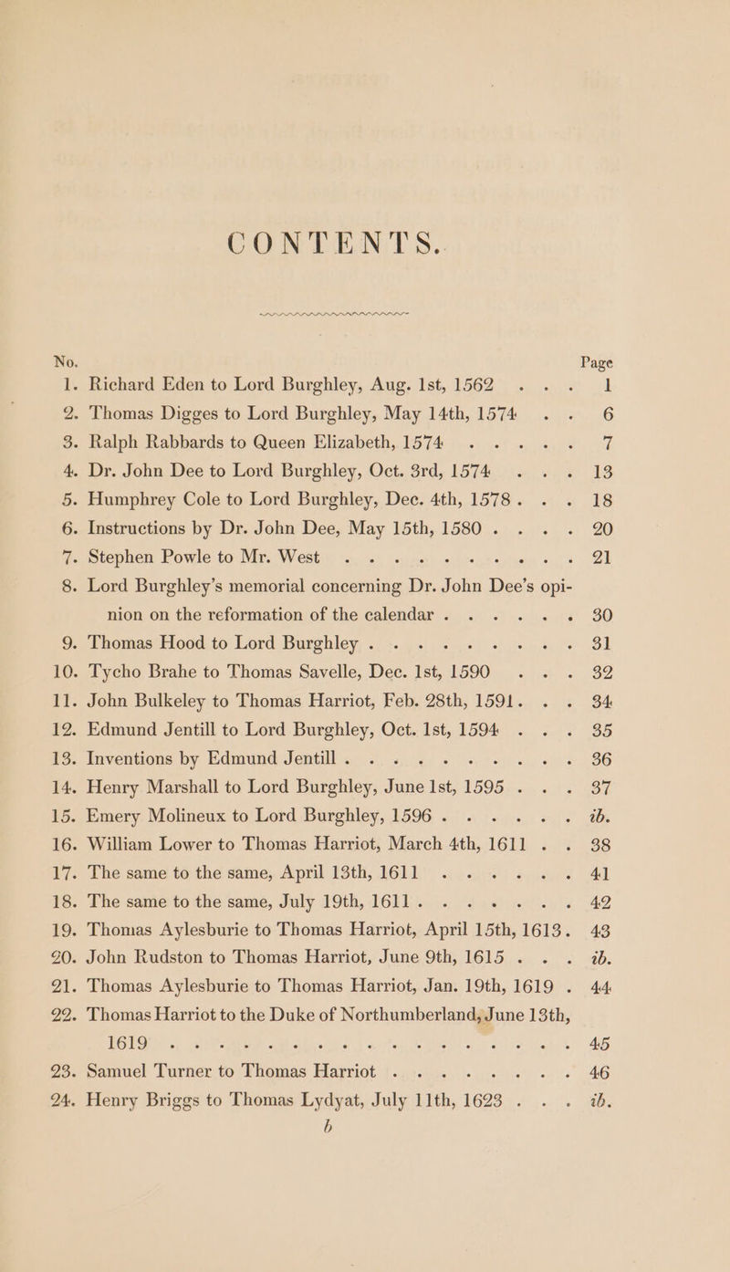 CONTENTS. nion on the reformation of the calendar... .. . John Rudston to Thomas Harriot, June 9th, 1615 . 1619 b