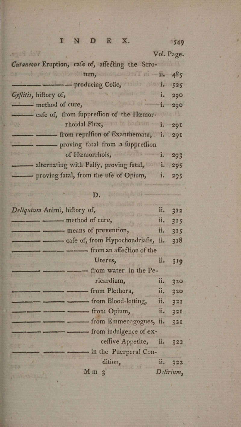 ie. ane * ee | tee $49 ie Vol. Page. Cutaneous Eruption, cafe of, affecting the Scro- tum, . . ii, 485 ie nearer — producing Colic, I. 525 Cyflitis, hiftory of, . i, 290 7 method of cure, ody 290 ——— cafe of, from fuppreffion of the Hemor- rhoidal Flux, ae hier’) 2 pple from repulfion of Exanthemata, i. 291 owen proving fatal from a fuppreffion of Hemorrhois, 1. 293 ——- alternating with Palfy, proving fatal, i. 295 ——— proving fatal, from the ufe of Opium, Il 295 ieee Minos * Deliguium Animi, hiftory of, li, 312 re method of cure, | He ven ohana means of prevention, | li, 315 —_—_—— ——-— cafe of, from Hypochondriafis, ii. 318 nse anion THOM an aection of the Uterus, lie 319 —&lt;—&lt;—&lt;$—&lt;—&lt;- ———__— -—-—-— from water in the Pe- / ricardium, li. 320 —_——$—— ————— ——— from Plethora, Il, 320 —— — ————— from Blood-letting, ii. 321 ————$— from: Opium, © ii, 324 ———$— from Emmenagogues, He 20 ————$. 5 — from indulgence of ex- ceflive Appetite, me 322 ee in the Puerperal Con- dition, lix’ :322 Mm 3 | Delirium,