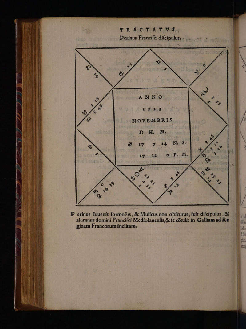 t il TRACTAT V... Perínus Francifci difcipulus, . NOVEMBRIS P erínus Iuuenís formofus, &amp; Muficus non obfcurus , fuit difcipulus , G£ alumnus domini Francifci Mediolanenfis,&amp; fe corulit in Galliam ad Re Qm bb fin