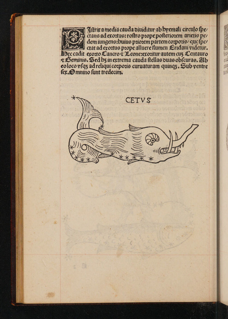 Bera jütiamediácaudaoiuiditur abbyemali circulo fpe/ 2:9 ctane ad exostue: roftro piope polteriozem arietis pe/ d LA ? dem iungene:buiue pziosem partem cozpozie/ quc fpe/ E972 carad eroxtue pzope alluere flumen Kridani videtur. IDeccadit ecosto Cancro « JLeone:sexoditur autem cus ZCentauro « ÉSeminis, S ed b5 in extrema cauda ftellae ouas obfcurae, Zíb. eolocovíqs ad reliqui cospozie curuaturam quinqs, Soub ventre fex. mnino fünt tredecim, juu