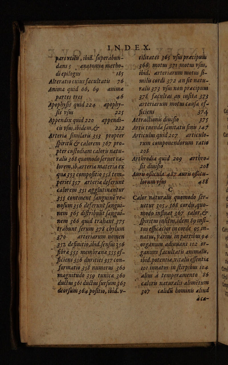 T pars dut ibill. fuperabun- dans amatomtia metho- di epilogts 18; Alteratto cuius facultatis - 76 Anuna quid 66, óg — anime partes tres 46 App if quid 224 . apopby- fis víus 22j Appendix quid 220 — appendi- cis vf(us,ibidem, cm 222 - «alorem 251 agglutinantur S355 continent. [anmutne ve- aofum 356 deferunt Jangui- pem 365 diffributit [angui- nem 366 quid trahant 275 trábunt ferum 273 chylum .370- arteriarum nomen 352 defimitioibid. fenfus 3 356 | fira sss membrane 255 ef- - ficiens 356 durities 337 con- . formatio 358 titinerus 360 - magnitudo 359 tunica, 360 ductus 361 ductus [uv[um 365 * deorfum 362. pofitio, ibid. v- dilitatés 365 vfai préciputi 5,4266: motus 371 motus vfus, ibid. arteriartm motus fi- sili cerdi 272 an fit natu- talis 273 V[us non precipuus. 378 fatultas an iufita 373 arteriarum motus caitfa, ef- ficiens 374 Attractionis ditiifio 37f Artis tuenda fanitati finis 147 Articulus quid 207 /— articulo- ruin cemponendorum. vatid 208. Arthrodia quid. 209 artbros Jis diuifro zof Anti ofracula- 447 Auris officu- .Jotumnvíus — 458 »u : Calor páturalis quemado fir- —. MetüT 205.» 368 «ordisquo- . . fitedo, infiuat. 367 calore. o punitus ili fus,idem $9 infi 2. — dus efficacior i corde gs in- natus, VATUM. if partibus 94 : orgánuim, aditus 102 .07- - ganum facultatis animalis, ibid. potentie;vital effentia . 401 AHRALUS 1 füirpibus 104 Alius à temperamento |. 86 caloris naturalis-alumetum 3ez calidu bominis «lud | áca-