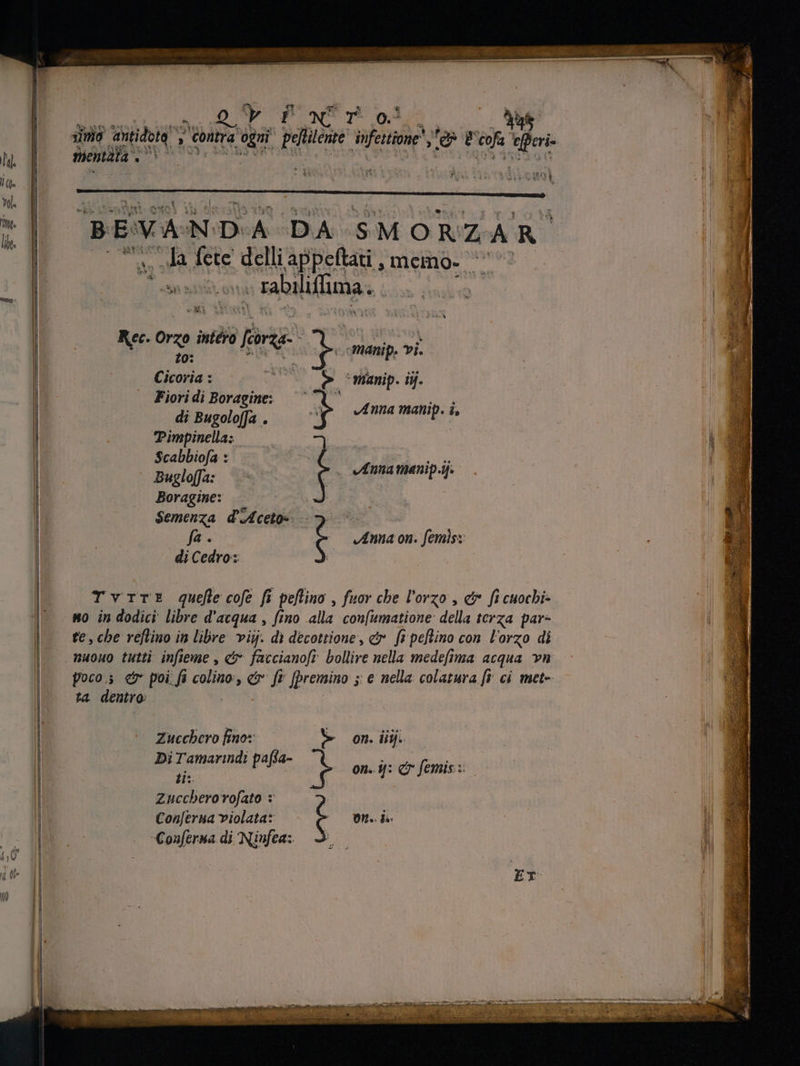 sla ec Mm È AANS tino OMA i: to: + sabiliffima. n Cicoria : di mM Pimpinella: Scabbiofa : Boragine: ju di Cedro: e “manip. ij. Anna manip. h CE Anna manip.ij. - t Anna on. femis:: ta dentro [M fino» b on. ii. Di Tamarindi pafa- on. if: e one i. t Ott. fi