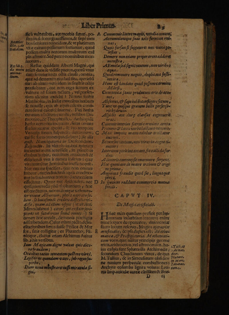 fteain. dolores grauiffimos,&amp; fepe mor viz exitum peffimum fortiantur , quod »offem multis notorum multorum: exe plis afttuere.Sed parco nominibus mor- tuorum. I&amp;eftat. quiddam Alberti Magni, qui cum ferreturiuxta oftia claufa ; omhia;g quia ad dextertitm eiuslatü fita; aperieba tür:abalcero vero dem in finiftris oftijs »pra bani , cnt. non. ergo ferrum ex (vulnere ad folum tactum , vel prefen- tiam alicuius éxcidat ?. Nonne frcibit fe noui(fe ,«qua ab equis calcata conti« nuoferrai calce íolpantur.- Pici herba Cunrieum adactim exicalii y teftibus De» moctios cc Dheophrafto. Aethiocida hetba cctto:rku incauta «feras omnes fiadmoucatut aperiti , &amp; fno tempore Venejs furem fufpendio daninaram ; cuific fores ómnespare&amp;ebant] ffe dle epifte. ANsoecipatorià io. Diotcoridem. foiodh . ler vitiis duobus apertans incaptadtonen aceefütfe , in. ptiorzibus citabus herbis, occultam amranendi ez difijciendi vim à nacura infitam : quar visramtaliter hominibusinefle nequit . INec ratione fpécifica; qiie non omnes babent, riecindiuiduali : quis conditio hissindiuiduanres üonprogacunt clem: eifectinr. Quare nec Acdoreles, nec quifamamvecte philofophantium ;. hoe ett crediturus. mirduaumaue vebenstgs fev vxuss ddlbertsioa , plittea narvavefo- ]unz , [e huiu[psods cveditu diffiecsliaui- diffe ; quam ad illum ofa ( vta Aut Mirandulanu$ ) cater? qe ex paz fervi- rores 10b. faculovisis fiasul ones Y Si (àámén hocaccidit dztmonis pra'fipiis ádícribendum.Cutus ctiam pacto. &amp;jin- éatationibus fretos fuiffe Pfyllos &amp;z Mar fos , fatis colligitur; ex Plutarcho; Pli- filoque , clasus eriam Alchimus Auítus lib. 2.his verfibus. i ! Jam 7M acicam digne valeat quis dicc- -Yefrasdem; ^ Oceultas tacito tenantempeltore ires, esee quotidam uates » (ub reso [u- 1 peromdn n z : : ii Duro nonawon[lraret fuffismiragsla [i- C ÉMHy zi. l G É Z4ccumulentque fuas aelo ferente viis ás 5 ! Queis fev[an fi [nppeteret non uana poe t teflas ? ; j Demere non etiam properarent addere anon[tra , id AEmula (ed fignis tantum ynon viribus equa . PF ; Quodvemouére nequit , duplicata [u[li- om. n HeHYA 2Marft , OTSIE i Cwuntatua [auos produeum avte dratoe Het s CM EA JAbféntes, cb (ape iubet conflioeve ferum s J'wnc vt qui[que gyauen bello per[enjee vit bydruon AS. | Concuititznterius fetveti carum aria Mox tmpute manti coluber wactamr HEY HPS, ! Etmovfns tautizam, non virus $n cone o PseHty s ( | Juteraeum yoritincamans, fio callida fuv: eitis | 4L dsntoris comtesep[t omuvmieere- ferpens, Joc quoniam de »ame trabuntQ origi e prinia y 5eunea fraudis quod [ie y lsmeueque perysd, : Jn fpecten reddunt commercia soutud CORE AN | queas. CAPVT IV. D é AM asia «vifie jai. t YAéc mira quedam perficit per hte | kmanam induftriam :s20t013 enim nuac loquor deoperatrice; ditmnatoriaz fàum locum referuo , Magica operairix artificialiss Gipfa duplex eft Z4 abes: matica Q Praffiotatoria. M atbemsati-: £2 YOCO,qu« nititur principljs geome: tricis,arithmeticis;vel a(tronomicis, hu- ius exepla funt Sphzrailla Archimedis ; fecundum Claudianum vitrea ; de qua: M.Tullius , &amp; in Siracufarum obfidios ne nauium perfpecula: combuftiones : VT ufc.ep 2.08 afa deor. ip Martes 76narA$s nis Imp.auicula aures cátillátes:&amp; Boes D üj