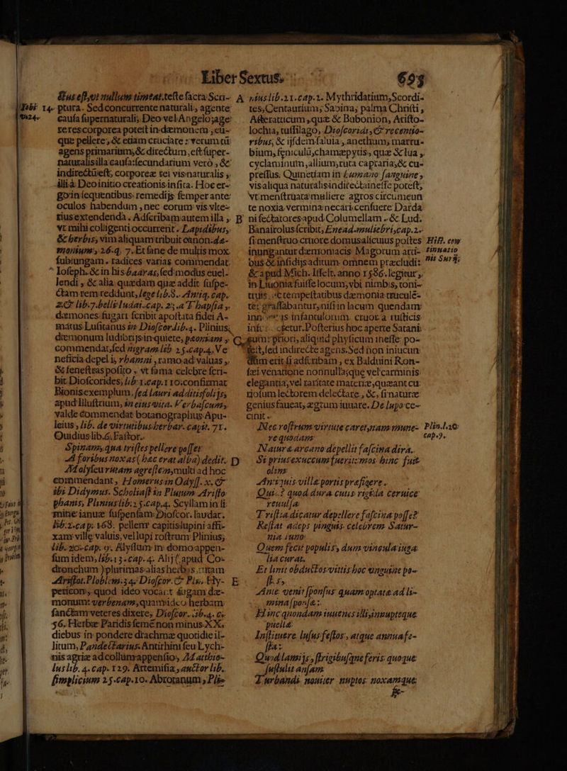 24. E Ex-cll- 10 bp ME AM | pu. ong rif BU | j qurft jj prt caufa fupernaturali, Deo velAngelo;age: rerescorporea potett indzemonem , eü- que pellere, &amp; etiam crüciate verum. at agens primaritim; &amp; directum ,eftfuper- naturalisillacau(a:fecundarium vero , &amp;' indirectüeft; corporez tei visinatutalis ;. Alllià: Deoinitio creationis infita. Hoc er- goiníequentibus: remedijs femperante: oculos: habendum , nec eorum vis.vlte- vt mihi coliigenti occurrent. Laprdibws, &amp;berbis, vimaliquamtribuit canon:«- viontun:,26.q. 7.Etfane de multis mox. fubiungam . radices: vatias. comtendat. lendi , &amp; alia quedam quiz addit fafpe- ctam rem.redduat, /epe 154.8... 74814q. cap. 2C lib.7.bellsIndai.cap. 25.4T bapfta ,. dxmones fugart fcribit apoftata fidei A- matus Lufitanus £e Diofzorib.4. Plinius; tes, Centaurium; Sa»ina; palma Chrifti A&amp;eratticum ,qu&amp; &amp; Bubonion, Atifto- lochia, tu(filago; Dzofcorids C recentso- ribus; &amp; ijffdemíaluia ,.anethum; marru- cyclaminutm allium;ruta caprarias&amp;c cu- pre(fus. Quinetiam in £umazo [anguine s visaliqua naturalisiaditectaineffe poteft; vt;men(traata muliere agroscircumeun te noxia. verminainecari.cenfuere Darda. ni fectatoresapud. Columellam ..&amp;. Lud; Banaitoluscribit; Enead-muliebri,cap.2.- fimenfiruo craore domusalicuius pottes inungantur d:emiomacis Magorum ar- ous &amp;infidijsaditum omnem przcludi: &amp; apud Mich. ItfeIt. anno 1596. legitur ,. in Liuoniafuitfe locum; vbi nimbis, toni- tuis, «c cempettatibus daemonia truculé- te: graffabantur,nifiin lacam queadam: inn: «cr 3s infanculorum. cruor. a ru(ticis: infr. c&amp;etur.Dofterius hoc aperte Satanii commendat;fed zigrags lib. 2 5.ap.4.V e neficia depel i; ybazzzi ,ramo.ad valuas ,. &amp; feneftras pofito , vt fama celcbre fcri- bit Diofcorides; l/b:1:cap.r 1o:confirmat Bionisexemplum, fed lauri addlitisfolijs; apud liluftcium, $n eius vita. V er ba[cum. valde commendat botanographus.-Apu- leius ; /1b. de virtutibusberbar. capit. 71. Ouidius lib.6. Faftor.. Spinanms.qua rifles pellere po[[et: 4I olyfeurutam aere[Te:2,multi ad hoc commendant , 77omerusin Odyf[. x. ibi Didymus: Scholia[f ia Plum AAri[fo: phams, Plhniuslib: $.c2p.4. Scyllamin li: mine: ianua fufpenfam: Piofcor. laudar. lib.2-ca p. *69. pellenv capitislupiniaffi- xanr ville valuis,vellupi roftrum: Plinius; lib. zo-cap: o. Alytlum- m: domoappen- fum idem; [55:15 «cap. 4. Alij Lapad. Co dronchum )plurimas:alias herbis ctam pericom, quod ideo vocai:t &amp;1gam dz- monum: verbenamquaniidco herbam: fanctam veteres dixere; Dio[cor. /30.4. c» $6. Herb Paridis femenon minus X X. diebus in: pondere drachmz quotidie il- litum; Pandecfarius Antithini feu Lych- nis agriz adcollumappenfio, Z4«attbio- lus lib. 4. cap. 129. Attemifia , auctor lib. [implicium 2 5-cap.10. Abroranum ; Djs merit íradfcribam , ex Balduini Ron- Ízivenattone nonnullasque velcarminis: elegantia, vel rarítate materie ,quaant cu: riofumlectorem delectare , &amp;, finaturz geniusfaueat, grum iuuare. De [npo ce-- cinit - | INec roffrum virtute caretyram yaune- vequodap ANaiur&amp;-arcano depellit f a[cina dira.. $1 priusexuccum [uevitzmos. binc: fuit olins Antiquis. ville portis prefiere . Qui? quod.dura cutis riotda Ceruice reuul[A: T vifa dicatur depellere fafcina po[[c'. Ke[lat aceps pinguis. celebrem. Satur- nia iuo: NS Quem fecu populis dum vineulaiuga: lia curat. Et limit obduclosvittisboc Qnautac pa- $5. | Ane venit [pon[us quam optate.ad ls- (ina (pon[a.:. FHimcqnoudam iuuenes dliannupteque pueita: | lnjtituere: lufus feflos:, atque annuafz- Quálami ji» flrigibnfqne feris; quoque: fuflulit an[am J urbandi. nouiter. nuptos: noxamque cap,