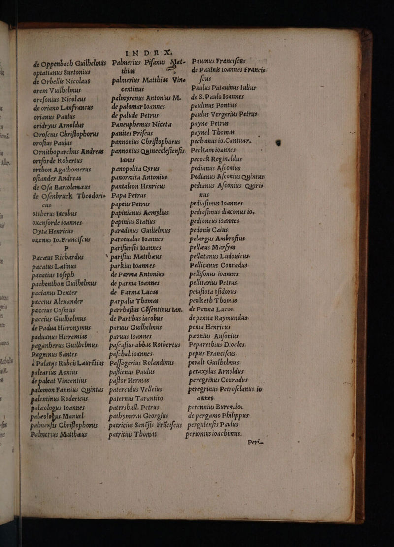 r Mut MTM, uM T EE TER. ——— LNDE x optatianus Suetonius thias | de Orbellis Nicolaus palinerius Matthias: Vine orem V uilbelmus. centinus ore[onius Nicolaus palmyrenus Antonius ML. de oriano Lanfrancus de palomar Yoannes. orianus Paulus de palude Petrus eridryus Arnoldus Paneupbemus Niceta Orofcius Cbriflopborus — panites Prifcus ero[ius Paulus pannonius Cbriftopborus Ornitboparchus Andreas — pannonius Quinecclefienfis ortforde Robertus lanus | ortbon Agatbomerus panopolita Cyrus ofiander Andreas panormita Antonius. de Ofa Bartolemeus pantaleon Henricus de Ofenbruck Tbeedorie/ Papa Petrus cus paptus Petrus ottberus Xacobus pepinianus Kemylius. oxenforde ioannes. papinius Statius Oyta Henricus: paradinus Guilielmus ozenus Io. Francifcus parceualus Yoanues p parifienfis oannes Paceus Richardus * pariftus Mattheus pacatus Latinus parhius Yoamnes. paeatius Yofepb de Parma Antonius: pacbentbon Guilbelmus — de parma Yoanmes pacianus Dexter de Parma Lucas paccius Alexander parpalia Thomas paccius Cofmus parrbafius COfentinus lan. paccius Guilbelmus . de Partibus iacobus de Padua Hieronymus. —— paruus Gialbelmus paduanus Hieremias paruus Yoannes paganberus Guilbelmus. — pafcafius abbas Rotbertus Pagninus Santes à Palati s Rubeis Laurétius palearius Aonius de paleat Vincentius palemon Fannius Quintus pal«ologus Yoannes. d ner e palnevfis Cbriftopborus Palris Mattbaus pafchal.ioannes. PafJagerius Rolandinus. pahsienus Paulus pajlor Hermas paterculus Velleius poternus 'Tarantito patersbull. Petrus. patbymeras Georgius paumus Franciféns de Pauinis 1oannes Erancis- fes Paulus Patauinus 1ulius: de S. Paulo Ioannes p«ulinus Pontius paulus Vergerius Peirus: p^»ne Peirus peonel Thomas pecbanus io.Cantuar,. Peckamn loannes: pecock Reginaldus pedianus Aconius Pedianus Afconius Quintus: peduanus. Afconius. Quiris. nus pediafimus-Yoannes pediafunus diaconus io,. pedioneus ioannes. pedouis Catus pelargus Ambrofius. pelleus Marfyas pellatanus Ludouicus: Pellicanus Conradus: pc l'ifonus ioannes pellitarius Petrus. pelufiota 1fidorus: penketb Thomas de Penna Lucas de penna Raymundus: peovia Henricus eonius Aufonius Peparetbus Diocles. pepus Francifcus. per«lt Guilbelmus: pereolus Arnoldus: peregrinus Conradus peregrinus Petrofelanus. io» atnes. peramius Buren,ios. de pergamo Philippus: patris Tbonas Per/a-