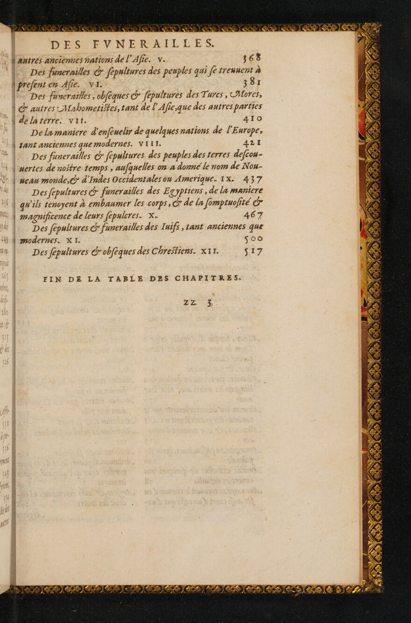 à X NAT Ÿ és : = > À ne mn LS dy DES FYNERRIELELES. autres anciennes nations de l’Afie. v. 368 Des finernilles & fépultures des penples qui fe treunent à prefent en Aie. VI. ( 381 le Des funernilles ,obfèques * fépultures des Turcs, UMores, | & autres Mahometiftes, tant de l'Afie,que des autres parties | ESS 0 N | i | | | | | { | | | délaterre. vit. AIO | Dela maniere d'enfeuelir de quelques nations de l'Europe, ! | sant anciennes que modernes. V1LY. AZI | Des funerailles > fépultures des peuples des terres defcou- | wertes de notre temps , aufquelles on à donné le nom de Nou- \' | sean monde,C d'Indes Occidentales on Amerique. 1X. 437 “M Des fepultures & funerailles des Egyptiers, de La maniere N | qu'ils tenoyent à embaumer les corps, € de la fomptuofité € —+ Mi | rmagnificence de leurs fépulcres. x. 467 6 | Des fepultures > funerailles des Iuifs ,tant anciennes que 4 | modernes. XI. da da. | Des fepultures Œœ obfèques des Chreitiens. x11. S17 FIN DÉ LA TABLE DES CHAPITRES. PAPA, à D où FL LE op Pons ROME Ge Lac Dress SEM PEN PQ à mt D D EC USS MR mL LÉ Au ED Ie / TAN! 2 j \ é \ L D + sS & ®. 4 ep » F À e)
