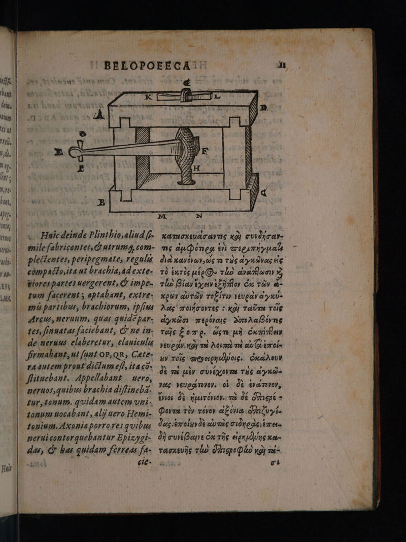 dein, ПТ” “ец 110], 140 banh, Uu. ont, Cros ni ach 17 th LN, Huic deinde Plintbio,alind ſi. mile fabricantes &amp;utrumq com- plectentes, peripegmate, regulis compacto, ita ut brachia,ad exte- giores partes uergerent, &amp; impe- tum facerent 5 aptabant, extre: mis partibus, brachiorum, ipfius Arcus, neruum, quas quidepar- tes ſinuatas faciebant, &amp; ne in- de neruus elaberetur, clauiculis firmabant,ut fant OP,QR, Cate” ra autem prout dicium eff, ita çû flituebant. Appellabant | uero, neruos quibus brachia diftineba- tur, tonum. quidam autem uni. tonum nocabant, alg uero Hemi- tonium. Axonis porro res quibus nerui contorquebantur Ерізугі- das, &amp; bas quidam ferreas fa- | 646- NM ULMOKUATAYTES b Y , ms außeneg t wiermyyual dé HOLY OY COV Ti TES ay X Voc ag тд tros pO» Tho ауалПотіу x \ А v э HA’ 3 ^ Y тю ian уау оу Сх Tav &amp;- A э [4 Xpuy аёт@у те ітіу VeUpay ayxv- Ace TOMOOYTES : ҚО) TaUTE Tag ayun repre MmdabBivns rs $ оте. usa my Cum ey 7 * 4 * A > 13 Po VEVE RV. «ou Tas 20470 ти ao artis sy TOig жбер. CM 4 / \ de тї EV CUO TES dy yes VEVEATOVOV. o 0% Фатуоу, 2 е % ёлок de Were. тӛ de 92160 = , 9 , Фоуте rey rovov aca dnlvyie М 2 ^ , hj * > deziem olsy dè айта TIONER ETA ay , э ~ y / ) туу @оцув Ск TAS 16914096 x- ^v \ E татхфйв тд 27602000 қай ти- еды: | ei