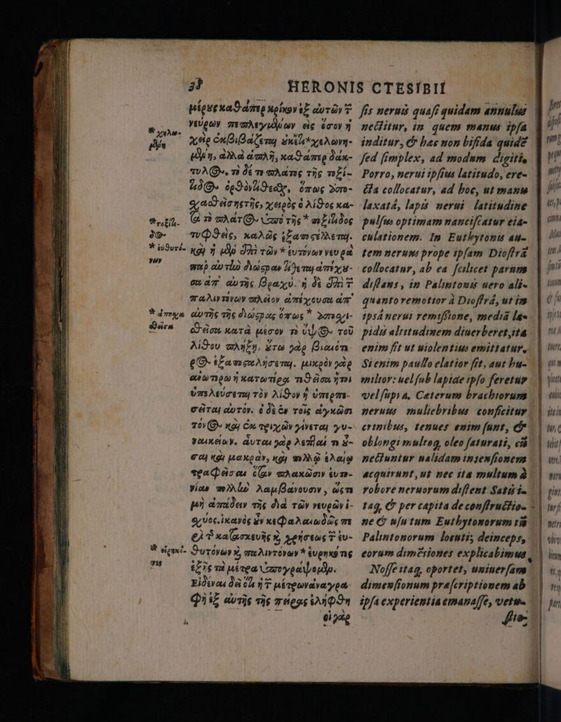 | 2 ` go EY maywa cig eron Kaaa 1, ¿Ma ATA, xa) amp дак- TUA (Os. т % TE ang Tis 70 Fb 20. 00922997, ¿rs Som- q ad éc 96756, жард A Nos xa- 9 utl. Gn mero VE) THs * 20006 2)9- geg, хала £a m qvem. * Dur yoy y (Да dar ray * gumwa yeu g f жар du lu) dep а» Ue oy dori xs - ar dutis Boat i de Jin r тадартауоу TARY Axe dr’ * ¿rua UTS THE Лао Om ws К AS Sé Seow nara piros т UO: той Ло aA. Ете Joe Bonon. eO i er an ger Noc Ta. шкобу д0 ci ue y хатотіеф RI don ул um Asureray тду A UTES TE. сто duró. û dd éw төс d'yxan 70 Qe қа) би теуду VETA yU- YUKO. AUTAU 70 Леа т S- TOY HG Me Xody, қо) «АФ Өө alas ¿ey аЗахбту gva- vi» mlw Aau[davovnw , eic po arada Ts Ла roy морду i- oc. cv dr хефаӘовво90с m e) $ xaGoxevig х, LENTES T EU- R dopo. OT %, A’ * zun UT: EN єтї итоат уралар. Eid d cia j F ut a ra pa, Diss autis vis v 547094 ^ 694% nectitur, in quem manus ipfa Û inditur, &amp; has non bifida quidSs 2 fed fimplex, ad modum digiti, | , Porro, nerui ipfius latitudo, ere- i  ¿ta collocatur, ad boc, ut maus laxatd, lapis nerui latitudine Û “l pulſus optimam nancifiatur cia. culationem. In Eutkytonis au- tem nerum prope ipfam Dioflra | 1 collocatur, ab ea fcilicet params | | diflans , in Palimtonis uero ali- quanto remotior 4 Dioftra, utia | Û ipsa nerui remifsione, media la. pidu altitudinem diuerberet, ita enim fit ut uiolemtius emittatur. 00 Si enim paullo elatior fit, aut hu- | ma miltor: uel fab lapide ipfo feretus | qu vel ſup a. Ceterum brachiorum | on neruus muliebribus conficitur | fin crinibus, tenues enim funt, | wc oblong: multog, oleo ſaturati, cá | viij nectuntur nalidam inienfionena | w acquirunt, ut nec йа multum à | y robore neruorum diſtent Sat i. | pin tag, С per capita de conſtructio- wj ne C ufutum Eutbytomorum188 | wir Palintonorum locuti; deinceps, | «lis eorum dimésiones explicabimus | lio Noffe йаа, oportet, uniuerſam | | Ma dimenfionum preferiprionem ab ny ipfa experientia emanaſſe, Vetta | yr, He | |