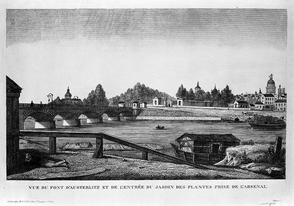 M0011873: Reproduction of an engraving described as Jardin des Plantes, Paris: as seen from across the river with the Pont d'Austerlitz and Prise de l'Arsenal