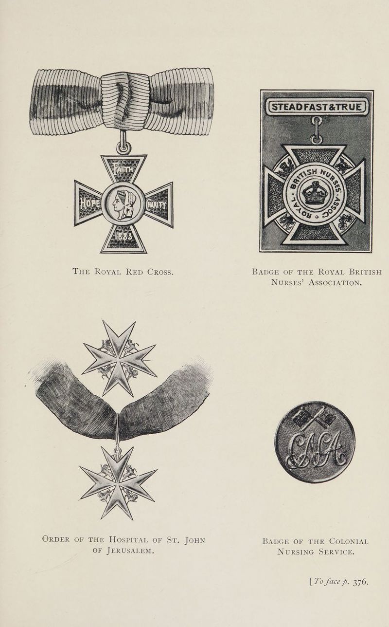 THE RovaL RED Cross. BADGE OF THE ROVAL BRITISH NurseEs’ ASSOCIATION. ORDER OF THE HOSPITAL OF ST. JOHN 3ADGE OF THE COLONIAL OF JERUSALEM. NURSING SERVICE. [Lojace p. 376,