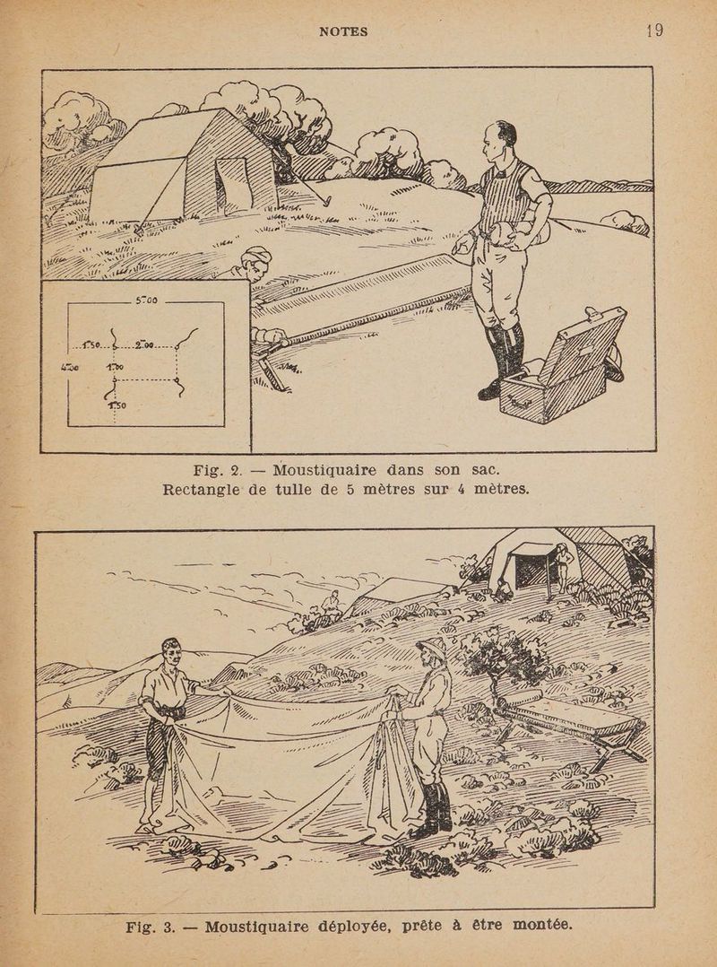 Sad : DZ PE TAC Fig. 2. — Moustiquaire dans son sac. a Rectangle de tulle de 5 mètres sur 4 mètres. ee à V7 “ SZ \, LEA = | PAS 12 NY j \ < AE ie A \ \ \ \R &amp; \ \ AND SRE > À \\ fe \\\\ = 2 E” Le ‘ u ji L HET E £| | a A | Fig. 3. — Moustiquaire déployée, prête à être montée.