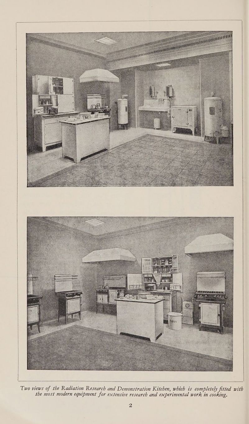 Two views of the Radiation Research and Demonstration Kitchen, which is completely fitted with the most modern equipment for extensive research and experimental work in cooking.