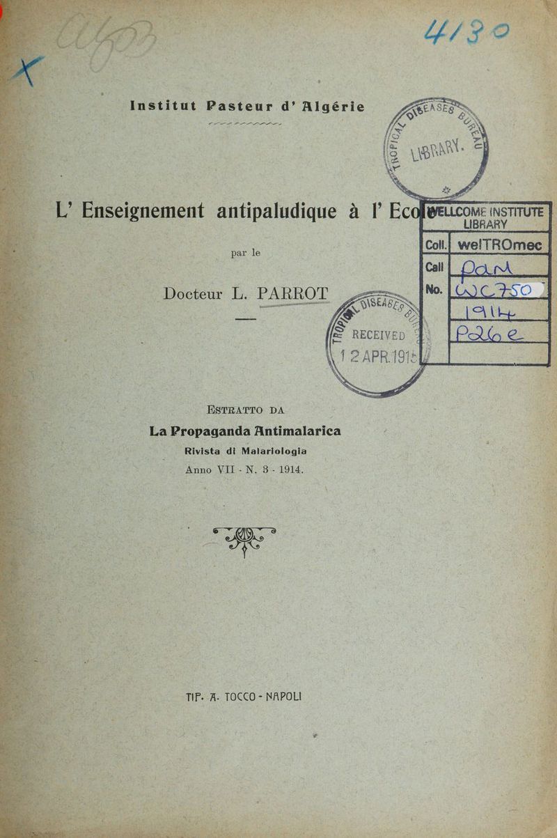 Institut Pasteur d’ Algérie CLLL PLL LCL A | ESTRATTO DA ”