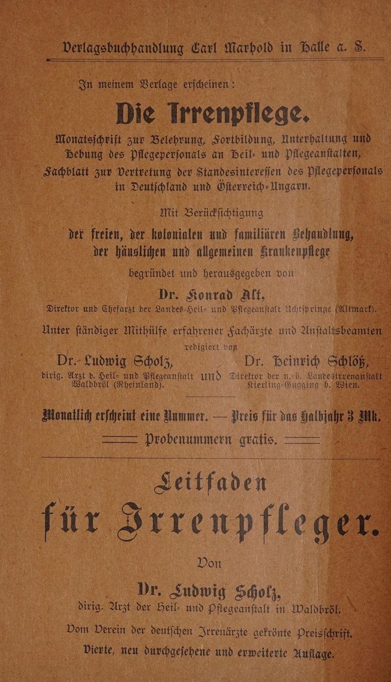 in Beutjland und terre ungarn, Mit . der hänslitjen und e en 1 und herausgegeben von | r. Konrad Alt, Buetor und Spefan der 55 -Heil- und Pflegeanſtalt Ache | = Be 05 l von de eudwig Scholz Dr. Heinrich 8010 NE diri Arzt d. Heil⸗ und Pfle N Und Direktor der u.. Landestrrenauf 0 185 1 Wa che Reerling⸗ Gugging b. Wie mi fein eine Nummer. — Preis für das Halbjahr = Probenummern gratis. fader 1 1 1 | 5 . Von 1 Dr. Ludwig Scholz, dirig. Arzt der Heil- und Pflegeanſtalt in Waldb Vom Verein der deutſchen Irrenärzte gekrönte Prei 10 1 Se ua neu e. und erweiterte Au