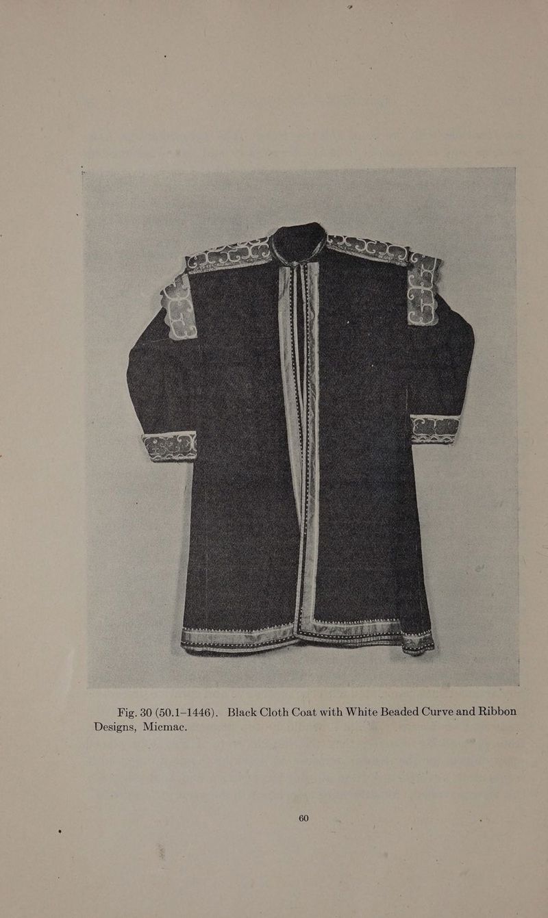 Fig. 30 (50.1-1446). Black Cloth Coat with White Beaded Curve and Ribbon Designs, Micmac.