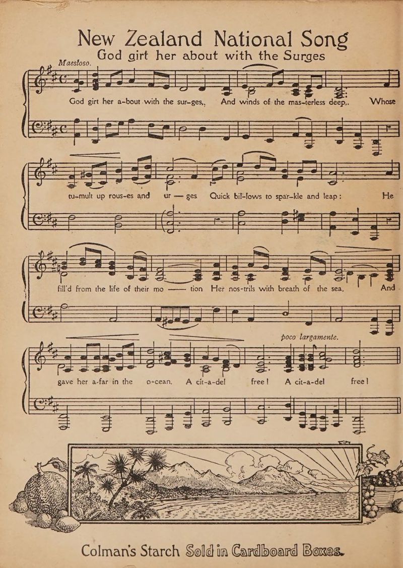 ee New Zealand National Song God girt her about with the Surges Maestoso. —_— a Roe a ee _, M —— = as |_f - God girt her a-bout with the sur-ges,, And winds of the mas-terless deep,. pe a d ] ‘ UP. 5 _ cu-mult up rous-es and ur—ges Quick bil-lows to spar-kle and leap: m accriar = [ z Se ast ] gave her a-far in the o+cean. AQ cit-a-del free | A cit-a-del free |