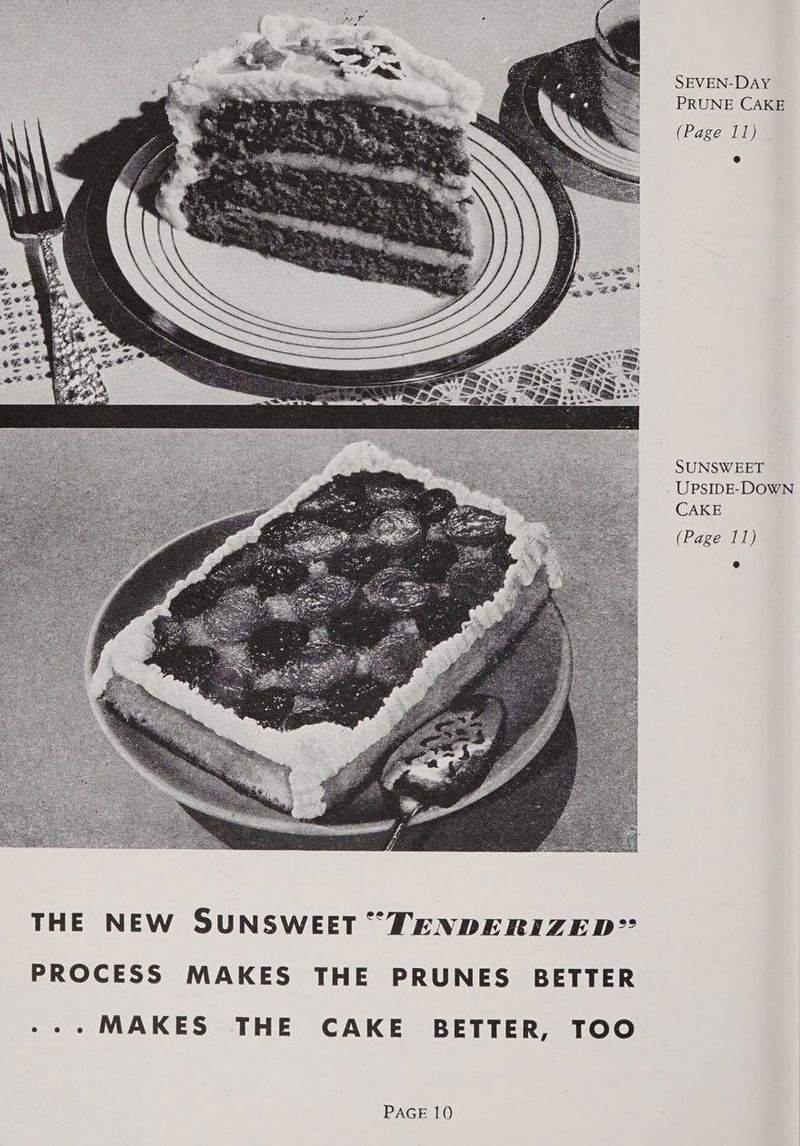 PROCESS MAKES THE PRUNES BETTER -- + MAKES THE CAKE BETTER, TOO PAGE 10 SEVEN-DAY PRUNE CAKE (Page 11) SUNSWEET UPSIDE-DOWN CAKE
