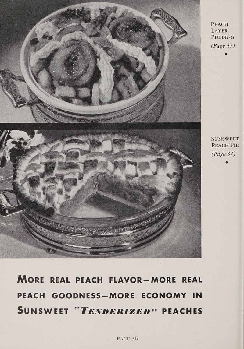 PEACH LAYER PUDDING (Page 37) SUNSW EET PEACH PIE (Page 37) PEACH GOODNESS—MORE ECONOMY IN SUNSWEET “TENDERIZED PEACHES