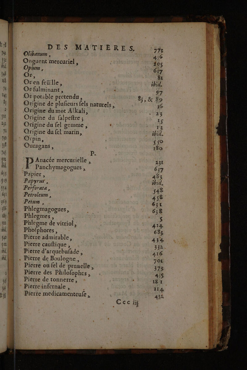 DES MATIÈRES. Olibanum , As Orguent mercuriel , 106 Opium s Gi7 Or, :,8E Oren feüille, 1bid. Or fulminant , 97 Or potable pretendu, Origine de plufeurs fels naturels 16 Origine dumot Alkali, 2 Origine du falpeftre ; dé Origine du fel gemme, Ur Origine du {el marin, ik ibid. Orpin, $ 50 Ouragans, 180 P. Anacée mercurielle , 331 Panchymagooues, | 637 Papier, 453 Papyrus, ibid. Perforata , 548 _ Petroleum, 458 Petum , 631 Phlegmagogues, | 638 Phlegmes, de pui de vicriol, 424 Phofphores, | 683 Pierre admirable, 434 Pierre cauftique , 332 Pierre d’arquebufade , 416 . Pierre de Boulogne, 7OL Pierre ou fel de prunelle, 373 Pierre des Philofophes, 45$ Pierre de tonnerre, 18.1 Pierreinfernale , 114, Pierre medicamenteufe , ne anéond ne © SRE En 13 nr a ie ne re om Ré as ét PR à tn, 2 — Dh mm