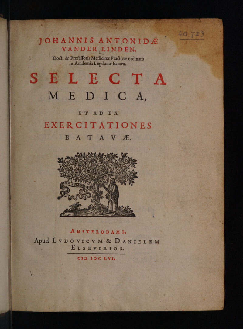 JÓHANNIS ANTONIDZ VANDER,LINDEN, Do&. & Profefforis Medicine Pra&icz ordinarii in Academia Lugduno-Batava. SEXT ECTA ου ο ο αλ. αλ AD Ε΄ Α EXERCITATIONES Eque Apud LvpovicvM & DANIELEM ErsEvIRIO s. CIO IOC LVI,
