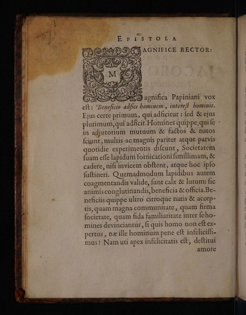 τε 0 DA ecd) agnifica Papiniani vox eft: Beneficio adfta hominem , interef?. bominis. Ejus certe primum, qui adficitur : fed & ejus in adjutorium. mutaum & factos δὲ natos fcinnt; multis ac magnis pariter atque parvis quotidie experimentis difcunt, Societatem fuam effe lapidum fornicationifimillimam, & cadere, nifi invicem obftent, atque hoc ipío fuftineri. Quemadmodum lapidibus autem coagmentandis valide, funt calx ὃς lutum: fic animis conglutinandis, beneficia & officia. Bc- neficiis quippe ultro citroque natis & accep- tis, quam magna communitate, quam firma focietate, quam fida familiaritate inter Íc ho- mines devinciantur, fi quis homo non cft ex- pertus , nz ille hominum pene elt infeliciffi- mus! Nam uti apex infclicitatis eft; deftitui amore