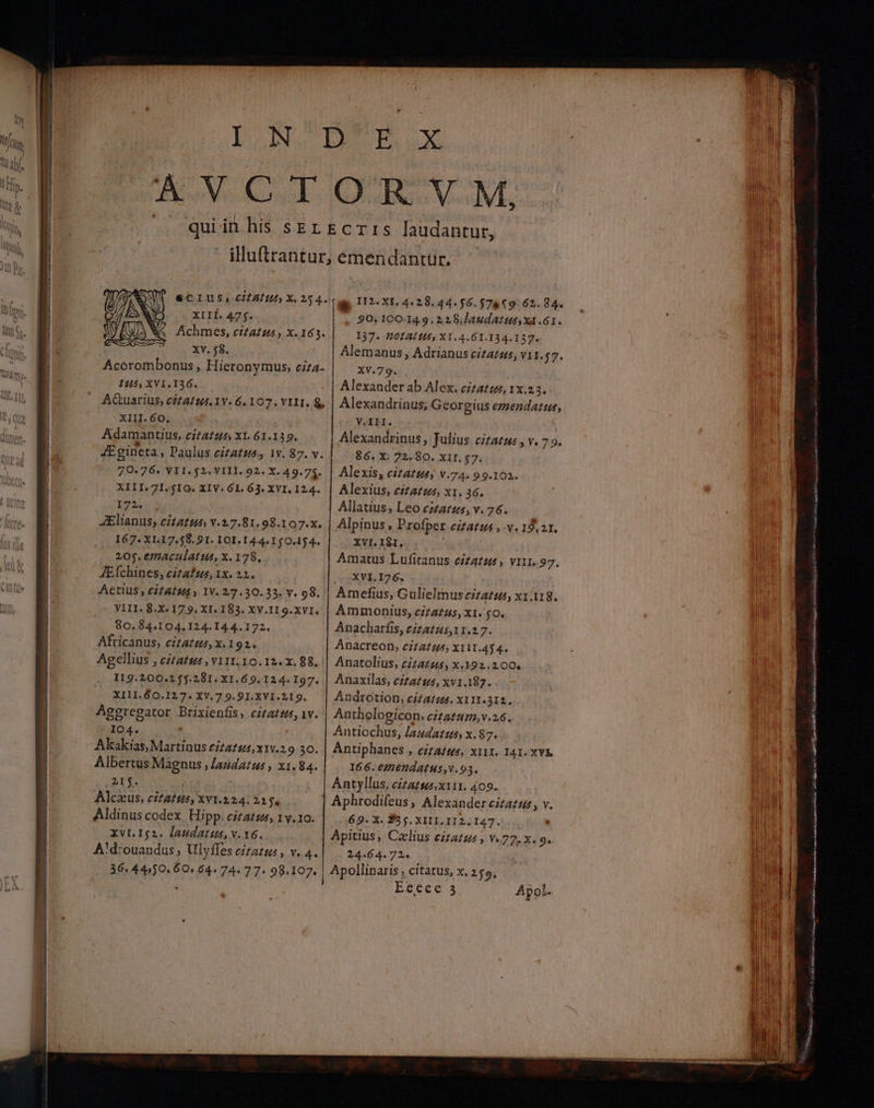 A Q—————— μα Αν CT O.R V. M, XIIÍ. 475. Achmes, cita£us , x. 163. Xy. 58. Acorombonus , Hieronymus, ciz4- 145, XVI.I26. A&uarius, cótatss. 1v. 6.107. VIII. 8, XIII. 60, Adamantius, cita£25, ΧΙ. 61.139. JEgineta , Paulus citatus, ww. 87. v. 79-76. VII. $2. VIII. 92. X. 49.75. XIII. 71. $IG. XIV. 61. 63. XVI. 124. 172. AElianus; citatus v.2.7.81.98.107.x. 167. XL.17.58. 91. LOI. I4 4.150.154. 205. emaculat us, x. 178. A€tIUS , Cif IMS y 19. 27.30.33. V. 98. VIII. 8.X« 17 9. XI. 183. ΧΥ.ΙΙ9Φ.ΧΥΙ. 80. 84.104.124.14.4..172. Africanus, cita£us, x. 192. Agellius , citatus , vit. 10. 12. x. 88. 119.200.155.281. X1.69.124. 197. XI11.60.127. XV.79. 9I. XVI.219. Aggregator Brixienfis, citatus, 1v. 104. Akakias, Martinus eitaz5,x1v.29 30. Albertus Magnus , laudatus , x1. 84. 211. Alczus, citattts, ΧΥΙ. 224. 215, Aldinus codex, Hipp. citatss, 1y.10. xvt.Ijaz. laudatus, v.16. A'd:ouandus , Ulyfles citatus , v..4. 36, 450.601 64.74. 77. 98.107. gp 112 XT. 4.28. 44.56.5749: 62. 84. 90. 100-14. 9.2.2 8.JaudAus xà .61. 137. 201 ALIUS, X1.4.61.134.137. Alemanus , Adrianus cizazus, v11.$7. | XV.79. Alexander ab Alex. cizatzs, 1x.25. Alexandrinus; Georgius ezendatus, V.IH. 86. X: 72. 80. XII. $7. Alexis, citas, v.74. 99.102. Alexius, estatzs, x1. 36. Allatius, Leo eztatzs, v. 76. Alpinus , Profper citatus ,.v. 13.21. XVI. 1S1. Amatus Lufitanus eitatzs , v111. 97. c XVI. 176. Amefius, Gulielmus citatus, x1:118. Ammonius, cifZ£us, X1. $0. Anacharfis, cizat4s,11.27. Anacreon, cizaft X111.454. Anatolius, citatus, x.192.200. Anaxilas, eztats:5, xv1.197. . Androtion, ciat. XIII. 312. Anthologicon, citatum,v.26. Antiochus, /audatzus, x. 87. Antiphanes , eita£tts, xix. 141. XYK I6 6. e22e2dATH$,V.93. Antyllus, cizazsenx111. 409. Aphrodifeus , Alexander citazze, v 69. X. 225, XIII. II2. I47. 24.64.72. Eeeee 3 Apol. ο ο RU MED Ie xx. ο ΤΙ Πακ Nt ασ e 4 aus NB κ. μου ο gs cq: wa pat DIR κο ουν ο eque s T rs ο συ