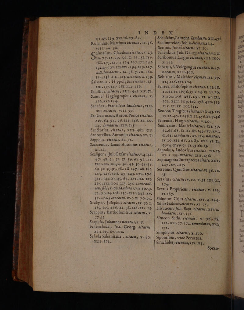 Rulandus., Martinus cizA£zs , 1Υ. 26. VIII. 96. 98. almafius, Claudius.czt4tus; v. 13. S 77. 1X. I7... 56- X. 16.151. 119. 188. 273. XI./ 4.16 4.167.172. 191. 192.475. XV.125- XVI. 194.119.227. 228. laudatus , ΙΧ. 38. 71. X. 160. 124.138. XIII. 523. 201A1tt4) X 139. Salvianus , Hippolytus ezta£us , x1. 101.137.147. 218. 222. 226. Saluftius, cZiAtus , XIII. 441. XIV, 72. Samuel Hagiographus eitaz4s, x. 263.XYX 144. Sanchez , Francifcus laudatus , vx11. IOO. Z01AÍIH$, VIII. 97. j Sané&tacrucius, Ànton.DPonce czzatus, XIN. 64.94. 96.122.146. XV. 40. 147.laudatus, ΧΙ Υ. 147. αΠέτΟΓΙΗΙ5, cZ£A2H$ , XIII. 482. $18. Santorellus, Antonius czzatus, xv. 7. Sapphus, eia£us, xv. 92. Saracenus , Ianus: Antonius είς, 47. 48. 51. $2. $7. $9. 68. 91. 112. VILI. 22. X1.34. 36. 43. $0. 54.58. 69.90.93.95.98.128.147.168. 185. 10$. 216. ΧΙΙ. 47. 243. 274.296. 331. 143. XV. 45. 64. XVI. ΙΙ. I25. 160.1982. 109.213. 2540. contradi- eens fibi, v. 68.laudatus,v.2.10.53. 2.XI. 14. 108. 156. XIII. 243. XV, 37: 4$.6 4 BOE ATHS,lV.$. XL,7 O- 94. Scal'ger, Jofephus citatus y 1x. $5. x. 185. 195. 266. XI. 38. 216. XIV. 23. Scappus, Bartholomaeus ééra£zs , v. 77:95. Scapula, Johannes zozatus, v. 6. Schenckius., Joa. Georg. eitatus, XIII. H7.XV.IO2, Schola Salernitana , ci£4/4, v. 8o. Xll» 262. Schopevelde,Joh.à.ctatusxt.4. C Scotus, Jonas eztatus, v1. 16. Schenkius, Joh. Georg citatus, vx. 3x Scribonius Largus c&4£4s,v11r. I00. X. 2I. ὃν Scberus, V Volfgangus citata, χ. 47. BOLA, X111:360. Sebizius ; Melchior citatus, ΧΙ. 97. 225.226. XVI/IO4. Seneca, Philofophus eizatus; 1.15.18. 10.21.22,29536.37.V. 2. 9.1X. 27.70. Χ.202.246. 296.291. XI. 61. XII, I62. XIII. 109.129. 178. 470.333; X1Y. 17. XV. 104. 152. Seneca, Tragicus eizazus, VI1.43.1xs 17.26.40.X.258.X111.456.XV.7.46 Senenfis , Hugo citatus, v. 2.0. Sennertus, Daniel citatus , xt. $7. 62.66.68. 81. XV. 82.149.157. XVI. $1.62. laudatus , xv. 14. notatus, 1v. 20. XII. 66. XV. 83. XVI. $1. $2. $31:54:55-56:57-58.59.60.63. Septalius, Ludovicus ezta£us , vx. x1, 27. X. 233. 4013445, XII. 456 Septuaginta Interpretes c/2472; x111; 247. XVI. 17. | Serenus, Quintus e££At15, v1.5 6.1x. 35. Servius 112143 Y. 10, xs 91. 187.XI. 179. Sextus Empiricus, eifatus, v. 122, XI.187. Sidonius, Cajus citatus, xv1. 4. 24 9. Silius kalicus;eitatusy x1. 75. Silvaticus, Joh. Bapt. citatus , x1v. 9, laudatus, xy. 136. Simeon Sethi, ος, v, 76. 78. 122« XI 77.171. e?B6Ddat us, XvY, 172. Simplicius, citatus , x. 270; Sipontinus, vide Perottus. Sirachides; eizatus x1v. 1354