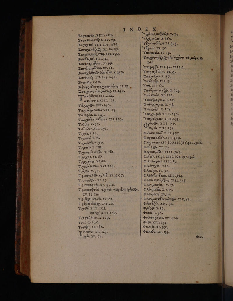  Ῥύγκανσις. ΧΙΙ. 4ΟΙ. Ῥυγκεκλέσμλμοσ.Ι γ.29. Συγκοπή. ΧΙΙ 471. 486. Σιωαγελάζεαχ. X1. δ6. 87. Στ απεργοέζετα. XYI.250. Σιωδρομή. XIII.32* Xuan os. τν. 99. XuwiLouers Toa. XV. 62. Σιωεχόμμθ» 228 oi»8, X. 1$0. Xwoisuax. XV1.245. 246. XvgeQ5. γ.σο. Σφραριδυυχαρρχομήτις. τσι Σωκράτης ὑσολαφως. ΧΙ.]4Ο. a7 S T04.X111.122. απτίνώσις, XITI. 131. Τάρλχ(Θ». XV1. 146. Tagral gian, (XI S 71. TX τρλα. X. 143. Ταυρώδεα λόῦοσέν. ΧΙΙ.Ι1Ο. Τουθις. Υ.29. Τούτλον. XVI. 171. Τέχνη. ντα, Τεχνική. Υ.Ι2. Τηροφισός. Ὑ.θ9. T egeo. X.ISI. Tegmms eiY&amp;». X. ISI. Tenais. XI. 68. Tes x 7h5- ΧΙ.6δ. Τρεχέδεισνοι. ΧΝΙ.226. Tena. V.357. T eAxéroXQ» κνλιξ. ΧΥΙ.1Ο7. T eue. XV.IS. T eATmuo Quis. Xv.15.16. | XV. 15. 16. Τευξ. Χ, 200. Τυφθ». ΧΙ. 186. ορ xs. 112. / 2£9J. XV. 64. €. AUR. SAU YÀgópen2or. X. I60. Ὕδρω πσφδέςΚΙ11.375. Ὕδρωψ. ΙΧ. 40. Ὑπεαντία.ἳν, I9, 167. Ὑπεροράν. XII.34.. XIII.6, “Ὑπεροχὴ λεία, 11.35. ὝὙπέρυθρον. V. 57. Ὑπήλαςν. X11. SI. Ὑπορρωμον oc. X.I9s$. ὙὝποκευα. ΧΙ. σα. | Ὑποσφαγμω. Υ.27. Ὑποτρλμμα, X. 78. Ὑποχυζν. X. I18. Ὑποχωρέφν ΧΙΙΙ.246. Ὑποχιόρησες, XI «255. / ο γώ). XIII.158. Φλαῦρο).1ν. 92, Φλεβοτομάρθμος. XIII. Mh Φλέγμαζι. X. 215. yo Io n b iC Y, Ij xi Xi 1 Xi Nu rx  ] * ? i i À D Y, ! y odi |o D AL M ;