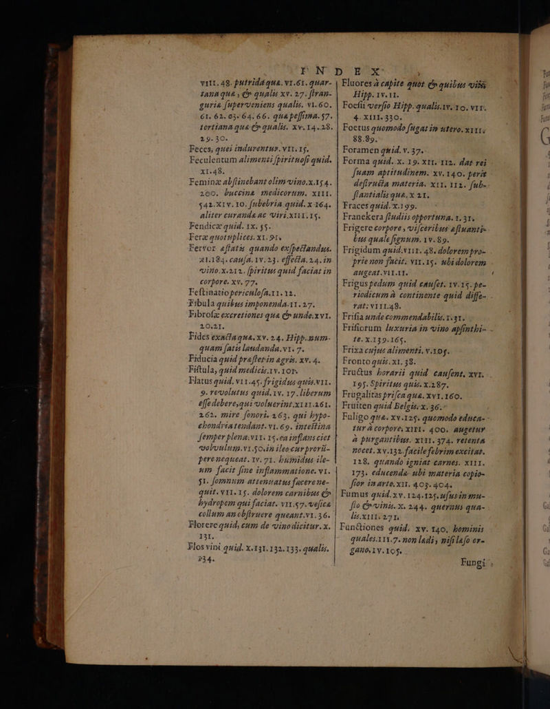 vill.49. putrida qua. v1.61. quar- £anaqua , c» quali xv. 27. flvan- guria fuper eniens qualis. v1.60. 61. 62. 63-64. 66. qua pe[fima. 57. tortiana qua (t qualis. xv. 14.28. 2.9. 30. Feces, quei indurentus. v11. 15. Feculentum alimenzii fpirituofr quid. ΧΙ.48. Feminz abflinebant olim-vino.x.15 4. 260. &uccim& medicorum. ΧΕΙ. $42.XIv. I0. f/ubebria quid. x 164. aliter curanda ac iri. X111.15. Fendice quid. ΙΧ. 55. Fera quottplices. x1. 91. fervor aflatis quando ex[pectandus. 21.184. c2u[À. 1v. 23. effeita. 2.4. 1m vino.X.212.. [piritus quid faciat in corpore. xv. 77. Feftinatiopericulofa.r1. 12. Tibula quibus imponenda.11. 27. Fibrofz exeretiones qua c» unde;x v1. 20.21. Fides exalaqua.xv. 2.4. Hipp.utm- quam [ati laudanda.v1. 7. Fiducia quid prafletin agris. xv. 4. Fiftula, quid medicis.iv. 10r. Flatus quid. v11.45. frigidus quis.v1t. 9. rervolutus quid. v. 17. liberum effe debere,qui voluerint.x11.261. 262. mire [onori. 163. qui bypo- cbondiiatendánt. v1.69. intestina vvolutilum.vi Son ilescurproriü- perenequeat. iv. 71. bumidtus ile- um. facit fine inflammntione. v1. 51. fomnum attenuatus facerene- quit. V11. 15. dolores carnibus qt bydropem qui faciat. v1.57. vefica Florere quid, cum de vinodicitur. x. 1231. Flos vini quid. Χ.Τ41. 132, 133. qualis. 134. Fluores à capite quot (ὄν quibta «is Hipp. 1v. v1. Foefii verfio Hipp.qualis.Yv. το. vix. 4. X111.330. Foetus quomodo fugat im utero. x11; $8.89. Foramen qmd. v. 17... Forma quid. x. 19. ΧΙΙ. 112. dat rei fuam aptitudinem. xv. 140. ferit - defivusia materia. χιτ. 112. fub-. f(axtialis qua. x 21. Fraces 4114, x.199. Franekera [211115 opportuna. 1. 31. Frigere corpore , vifcerilus aflunntis - Eus quale fignum. 1v. 89. Frigidum quid.v111. 48. dolovem pro- prie non facit. vix. 15. sbidolorem AHgEAL. VAI. Frigus pedum quid emufet. 1v. 15. pe- riodicum à continente quid diffe-. - 4Η: VIII.48. Frifia unde commendabilu. y.31. Frifiorum /uxuria in vino apfmthi- - 1e. X.139.165. Frixa eujus aligzenti, v.xoy. Fronto gui. xt. 38. Fru&us borarii quid cau[ent. xvx. 19). Spiritus quis. x.287. Frugalitas prifea qua. xvt. 160. Fruiten q44 Belgis: x. 36.7 Fuligo qa. XY .125. quomodo eduea- -- LY 4 COVDOYÓ, XITI. 40Ο. AMgetur a purgautibns. xil. 374. retenta nocet. x v.132,facilefebrim excitat. 139. qttando igniat carnes. ΧΙ11. 173. educenda- ubi smateria copio- for imarte. xit. 403. 404. Fumus quid.xv. 124.125. ufus ip mu- ffo Cr-vini. x. 244. queraus qua- Íis.X111« 271. Fundiones qwid. xv. t40. bominis quales. 111.7. non ladis nifilafo or- £o. 1Y.105. .