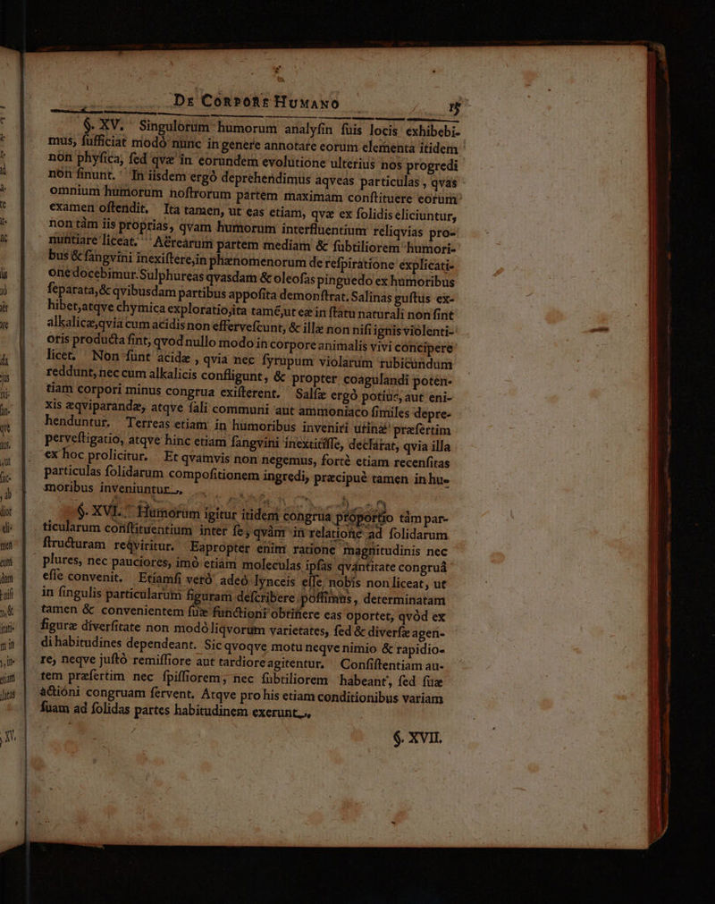 Nc 21] $. XV. Singulorüm humorum analyfin fuis locis. exhibebi non phyfica, fed qva in eorundem evolutione ulterius nos progredi non finunt. ' Tn iisdem ergó depreheridimüs aqveas particulas , qvas omnium humorum noftrorum partem maximam conftituere eorum: examen oftendit. Ita tamen, ut eas etiam, qv ex folidis eliciuntur, non tám iis proprias, qvam humorum interflaentium reliqvías pro- nuntiare liceat, A&amp;reárumi partem mediam &amp; fubtiliorem humori- bus &amp; fangvini inexiftere,in phanomenorum de refpiratióne explicati- one docebimur.Sulphureas qvasdam &amp; oleofas pinguedo ex humoribus feparata,&amp; qvibusdam partibus appofita demonftrat; Salinas guítus ex- hibet,atqve chymica exploratio;ita tamé&amp;ut ez in [fatu naturali non fint alkalicz,qvia cum acidis non effervefcunt, &amp; ill non nif; ignis violenti-' otis producta fint, qvod nullo modo in corporeanimalis vivi concipere: licet. Non fünt acide , qvia nec fyrupum violarum rubicündum reddunt, nec cum alkalicis confligunt, &amp; propter coagulandi poten- tiam corpori minus congrua exifferent. ^ Salfe ergó potius, aut eni- xis qviparandz, atqve fali communi aut ammoniaco fimiles depre- henduntur. Terreas etiam in humoribus inveniri utin praefertim perveftigatio, atqve hinc etiam fangvini inextitiffe, declátat, qvia illa ex hoc prolicitur. Et qvamvis non negemus, forté etiam recenfitas particulas folidarum compofitionem ingredi, przcipué tamen in hue motibus inveniuntur. MEA | | i $. XVL. ^ Huraofum igitur itidem congrua pfOpórtio tám par- ticularum conftituentium inter fe, qvàm in relatione ad folidarum | Eapropter enim ratione magnitudinis nec plures, nec pauciores, imó etiam moleculas ipfas qvántitate congruá efle convenit. Etiamfi veró adeo lynceis elfe, nobis non liceat, ut in fingulis particularum figuram defcribere poffimtis , determinatam tamen &amp; convenientem fü: functiont obtifiere eas oportet, qvód ex figurz diverfitate non modóliqvorum varietates, fed &amp; diverfz agern- di habitudines dependeant. Sic qvoqve motu neqve nimio &amp; rapidio- re, neqve juftó remiffiore aut tardiore agitentur, Confiftentiam au- tem praefertim nec fpiffiorem; nec fubtiliorem habeant, fed. fuz adióni congruam fervent. Atqve pro his etiam conditionibus variam fuam ad folidas partes habitudinem exerunt.., $. XVII. RENE EI I» M NGSEIRNERDMUN CE ER DEO * — - T v— udrED Ia me m A RUE ÉCS ————— n ÁO Á—M P À : : v uM   , - .  - KM — J - 2m —Ó .  D