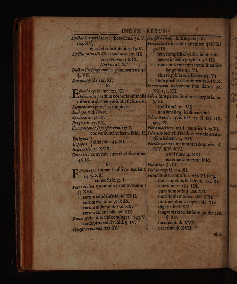 e s cum uc e air iiie E PEE rpm cm A POP rds * 2 E wea Eu rr NER CR - MiB. ur adt — t c - LONE - ute a E ERI. TARTE GONNNNUUME Icio KRRERUM- Dutlu Pecqpetéanur thoracicus, 58. V.|Feveffra ovalis. ibid. &amp;p. zn V. éjüsvalvula notabilis. 5o. V. | ^ 45. 1IX. Dutlus falivalis hartonzanus. wg. YYX. |. nón cómpatitchylification ibid. Stenbniants. Y. 6. 1X. neqvein fenfu phyfico. 46. HX. 1 Nuckiz. n6. X. ' : nonconvenitcum motu inteftino Dutius ML re Ea L páncreaticus. 1 fangvinis.82. VI. - : $. VII. | ejusreqvifita &amp; effeQus. 84. VI. Durum.qvid? M. XL- /* non przftat fecretiones?T00. TX. X. E. Fermentum flercoreum non: datur. $6. E qvid fint? 222, XI, XX.142, XII. Elementa partium córporis bain Fibre tünt partes fi milares. CUTpotis. IO. differuntab elementis phyficis.1o.V. * VI. Elementares partes v. fi mplices. qvidfint? i. VE Embryo, vid. Few. 1 nonfuntfimpliciffimz. ibid. Epidermis, 138. 1V. Epiglottis. 75. 1X. Evacuationes fuperftuorum. 137. ES 'conveniuntinvicem. ibid. II. Evcbyma Evpépta Laliiénta: 48. XT Ex[piratto. 79. X VIT. ! Extratlio convenit cum chylificatiorie. - 46. IX. 190, IX, Fibra motrices. 192.1. ventriculi. 55. V], |Filrratio &amp;chyliáfecibus fecretio analo- giám habent. 54. XHI..- Fluids partes funt motores: Corporis, 6. XIV.XV. XVI. qvid fint? 14. XIII. externz &amp;i interna. ibid. Flüiditas. 8. TIL. : ÉRIC anima - fenfiti tive exulant. Fuidumqvid, 214.. XI. 24, $. X X. | Fetsiin utero nutritur. 385. V]. feqq. concoárix. 33. I. non fangvine, fed chylo, 185. XI. Faces alvina qvomodo promoveantur ?| ejustunicz. 284. IX. s; XVl cum humoribus 286. XII. ' nutritionis modus. 287. XH. - nutrimentum accipit. ibid. XIV. digerit. ibid. XV. eorum condehfatio. £6. XVII eorumexclufio. 56. XIX. eorum nidor unde? 56. XX. eorum color à bile. 56. XIX. Fame; qvidfit,&amp;ubicontingat? 242.V.| ^. — $. XV. unde proveniat? ibid. $. IV. | .— fuccreícit. ib. XVI: ^^ Fenefira rotunda. 127. IV. | excernit. ib. X VIE. ^ Jj] Mud fii én, Gut i: f | Gundul