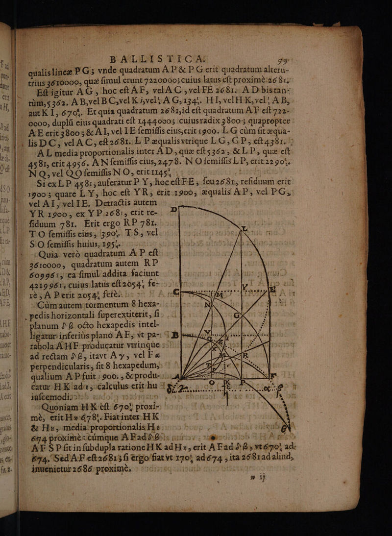 TS 2 F2 Ds f> Lee. re Es ie. > —> D Em” ae <<» > À en ==} er => TE ee: = k BALLISTIC A. | gp: qualis line PG;: vnde quadratum AP &amp; P Gerit quadratum alteru- trius 3610000, QUE fimul erunt 7220000: cuius lavus eft proximè:26 8x, Efbigitur AG , hoc ct AE, velAC ,vclFE 2681: À Dibistan- tm,s362. À B,velBC,velK vel À G,134. HI, velHK,vel’ AB, autK 1, 670. Etquia quadratum 2681, id eft quadratum À F eft 722- — AE erit 38005&amp; AI, vel JE femiffis cius;crit 1900. LG cûm fit æqua- lis DC; vlAC,cft2681::L Pæqualisvtrique LG, GP, eft438r. :; A L media proportionalis inter À D, quæ eft5362, &amp; LP, quæ eft as 81, erit4956. AN femiflis eius, 2478. N O femiflis LP, crit 2290: N Q; vel QO femiffis NO, erit1145, 2 © bis Siex LP 4581, auferatur P Y, hoc cftFE;, feu268r, refiduum erit 1900 3 quaré L Y, hoc ft YR, érit.1900, æqualis AP, vel PG,: vel Af,veliE. Detractis autem YR 1900, ex Y P268:, crit re- fiduum 781. Erit ergo RP 781. TO femifiseius, 390. TS, vel SO femifis huius, 1954 Quia verd quadratum A P eft 2610000, quadratum autem RP Goog6:; tea fimul addita faciunt 4219961, cuiusilatus eft2054; fe- rè , À Perit 2054; ferè.. | 4 À Cümautemotormentum 8 hexa- planum 8 octo hexapedis intel- ligarun inferiès plano AE; vt pa- ad re“tam NB, itavt Ay, velF« perpendicularis; fit 8 hexapedum;: ! ‘ qualium AP fuit ; 900. , &amp; produ- Catur H_K adre ;calculus erithu : iaféemodiis}h esdola midrqsce \ Quoniam HKeft 670} proxi- AG À mè, eritHu678!.Fiatinter HK | \ 4: &amp; Hy, media proportionalis He : : 4 À eus N? 674 proximèscumque À Fad AB: nur : 118 # 1}