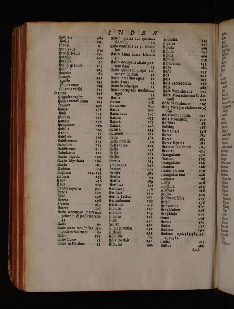 Íponía tua Íponía Nauis Íponfus Íponfus ponfi granum Íponfus Íponíus fpongia ' fquilla fquina ntum fquamis veftiti ftrigofüs capite fpuma metallorum pumat Ípurius fpuit fputum Íputum Ípreuerunt ftabilis ftabile ftabiliuit ftabiliueruant ftabulum ftabilierunt ftabularius ftacte liquida ftacte Myrrhata ftacte fladium flagnum ftamen ftans ftans ftantesinporru ftapes ftare flatera Statera flatera flatio eccupans partem. priorem &amp; pofteriorem. $3 ftatio usd ftatio iuxta. tres ftellas Tri- podem facientes $o ftatio 385 íiatio Lune $t ftatio in Pifcibus $3 [ Statio quarta aut quinta.» crum $2 ftatio conftans ex 3. fideri- bus $3 ftatio Lunz iuxta Libram $2 ftatio occupans aliam pa r- tem figni $3 ftatio quzdam propé co- ronam ftellam $t ftatio inter duo figna | $2 (atto Lunz $3 ftatio in principio 5,3 ftatio occupans medium..; figni ftatua ftatua ftatuarius ftatua ftatus tuus Ítatura flatura flatura ftatuta ftatutum ftella ftella Polaris ftella terre ftella ftella ftellio ftercus Stephanus ftercus fterilis ftérilis fterilis fterilitas fterilitas] fterilitas iterilis factus fterquilinium fteterunt ftibiura ftibium ftibium ftilla Stillat ftillat guttatim ftillauit ftillatim ftillatim fiuit ftimulus Stimulus 344 ftipatus 435 ftipula 260 ftipula I9t ftipula 466 ftipulz 128 ftipendium 233 284 177 28r 18r ftola Sacerdotalis 266 ftola 3380 ftola Sacerdotalis 171 ftola Monachorum S. An- tonij I2 ftola Sacerdotum 23$ ftole Ehygie elaboratz a 214 ftola Sacerdotalis I2I itola Monaftica, IIr ftolidus 88 ftolidus 486 ftomachus 349 ftorax 18x ftorax 282 ftorax liquida 182 ftratum lapideum 262 firamen 482 ftrangulauit 419 ftratum 383 itrangulatio 161 ftramen 128 flrator viarum 110 ftrangulati funt 448. ftrenuus j * 86 ftridi 416 ftcictura 413 ftrictura 486 firidor 494 ftridor ex febri 1,9 ftrinxerunt 477 ftrophiolum 128 ftrophiola 217 ftrues 1$6 ftruma 429 ftudet 322 ftudium 290 ftudium | 336«393.394, 99. 237.394 ftudia 281 ftultus 486 Siul- fubcinentir pu Subdattu fübdar Do M fibie fibiecit fubied fübicdures fubiedto fubinde füblimanm fibneg fubit fibnier fübumatunt hubfelium Ábflenta Wblideyia Nia enr fibi hilari Manta iaa NT finis fils bte fij li ay iilis ficia fihus Vrenrfo hi dr