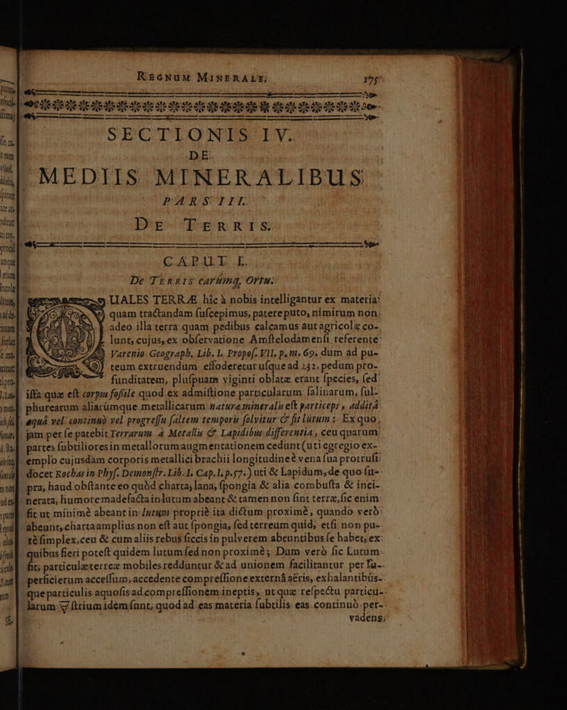 — M «P A — MÀ —— : IIl SECTIONIS IV. DE: MEDIIS MINERALIBUS DU ROSTTT TT. Tee £2 ———— s Li rate T Tnm EKTSs: (;CALPALT DI X. De TERRIS caria, 27777 -S.UALES TERRAE híc à nobis intelligantur ex materia: V) quam tra&amp;tandam (ufcepimus, patere puto; nimirum non; 23. E adeo illa terra quam pedibus calcamus aut agricolz co- 2) E lunt; cujus,ex obfervatione Amftelodamenfi referente: 2442 Varenio: Geograpb, Lib. l. Propof. VIL. p. in. 69. dum ad pu- S) ' teum extruendum. effoderetur ufque ad 752. pedum pro- 7' funditatem, plufpuam viginti oblata erant fpecies, (ed iffa. quz eft corpus fofíilé quod ex admittione particularum falinarum, ful- pliurearum aliarümque merallicaram: garura imineralis eft particeps , addit: | aquá vel: continu) vel progreffa faltem temporis folvitur-C fit litum :: Ex quo: jam per fe patebit Terrarum. 4 Metall C. Lapidibus: differentia, ceu quarum: partes fübtilioresinmetallorumaugmentationem cedunt(uti egregio ex-: emplo cujusdam corporis metallici brachii longitudine vena fua protruft: docet Rochas in Pbyf. Demonffr. Lib. 1. Cap.1, p.57:) uti &amp; Lapidum; de quo fu-- pra, haud obftanteeo quód charta; lana; fpongia &amp; alia. combufta &amp; inci. nerata; humoremadefactainlütum abeant &amp; tamen non (int terrz;fic enim: fit ut minimé abeant in-/utsm proprie ita dictum proxime , quando vero abeunt, chartaamplius non eft aut ípongia; fed terreum quid; etfi non pu-: réfimplex,ceu &amp; cum aliis rebus ficcis in pulverem abeuntibus fe habet, ex: quibus fieri poteft quidem lutumíed non proximé; Dum veró fic Latüm: fit; particuleterrez mobilesredduntur &amp;ad unionem. facilitantur per fa-. perficierum acceíTum, accedentecom preífioneexterná aeris, exhalantibüs-: que particulis aquofisad compreffionem ineptis, ut qua refpe&amp;u particu-- larum V fttium idem unt; quod ad' eas materia fubtilis: eas. continuó. per-. vadens;