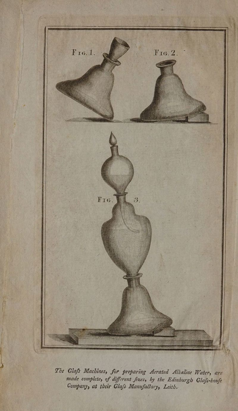 = um gu oe Ss ig u im Le The Glafs Machines, for preparing Aerated Alkaline Water, are made complete, of different fizes, by the Edinburgh Glafs-houfe Company, at their Gla/s Bede is Leith.