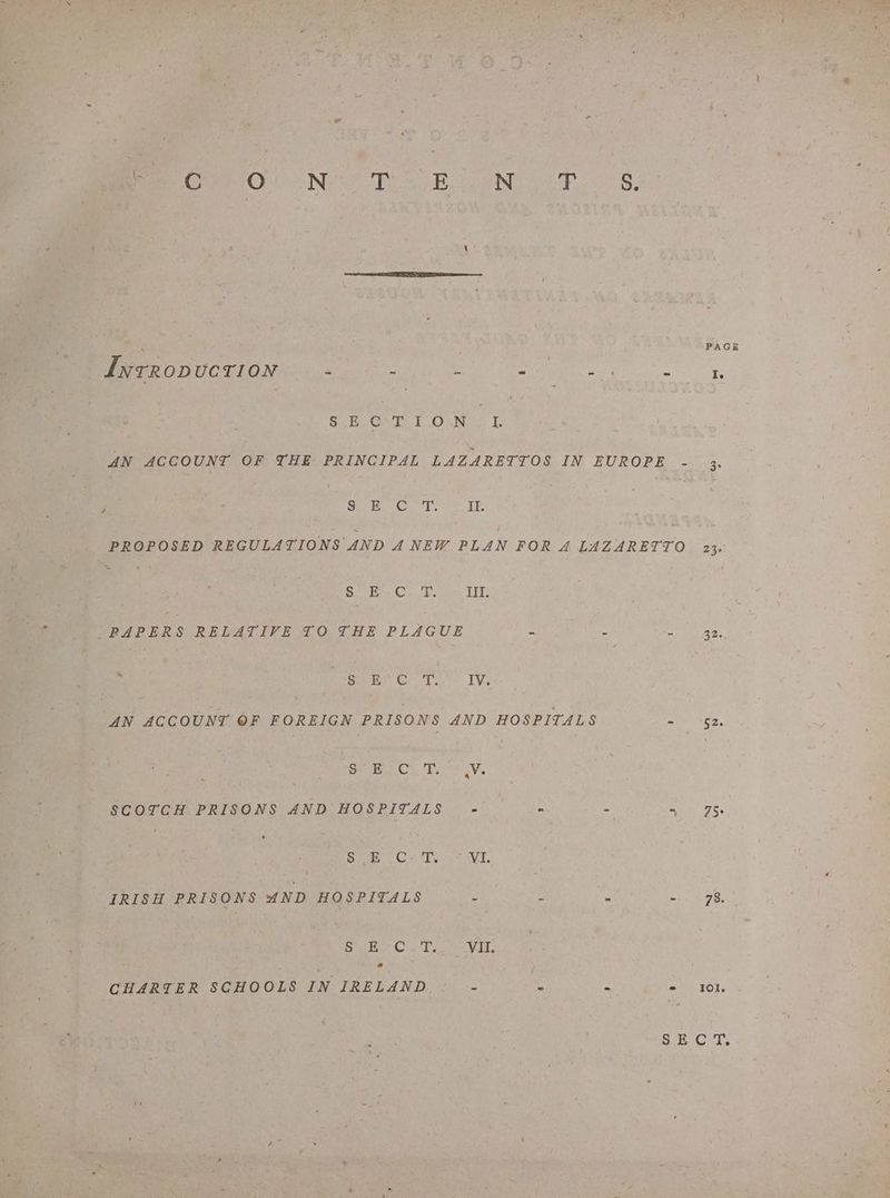PAGE Inrropuction - : : : sik ct OR Be So Gy ror ONES. G AN ACCOUNT OF THE PRINCIPAL LAZARETTOS IN. EUROPE -- 3, j : SB. Cver: Ik. PROPOSED REGULATIONS AND ANEW PLAN FOR 4A LAZARETTO SE - Ci 7. IIT. PAPERS RELATIVE TO THE PLAGUE u E hea % CSOD eel Os aan Be IV. AN ACCOUNT OF FOREIGN PRISONS AND HOSPITALS ees. er CT Vv. 4 SCOTCH PRISONS AND HOSPITALS - - oh - VAN Nel Sal a aad BS VI. IRISH PRISONS AND HOSPITALS - :: = - 78, Bn Cle Tye VEL CHARTER SCHOOLS IN IRELAND : . ee