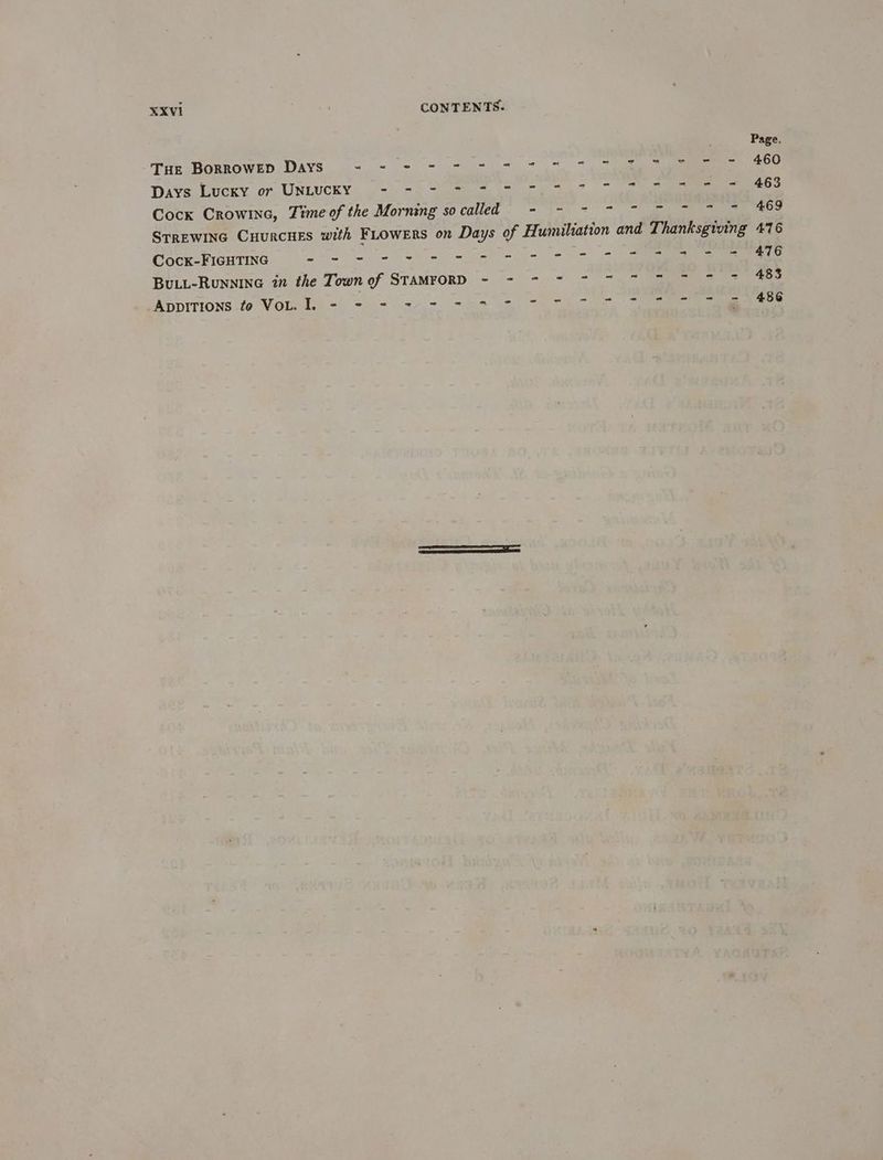 \ Page. Tue BorroweEp Days eg en ee a ee i oe Days Lucky..or, UNLUCKY < /-% =) sos et ee 463 Cock Crowine, Time of the Morning socalled - - = =~ =~ = ~ = @ 469 STREWING CuuRCHES with FLowErs on Days of Humiliation and Thanksgiving 476 Cocxk-FIGHTING Pr a Se = etn cee in) oe aera BuLi-Runnine én the Town of STAMFORD - - - ~ = ~~ 7 = = 483 ADDITIONS to VOUS <0 sh < 27,7 2 8 oe Sete cr eee 486