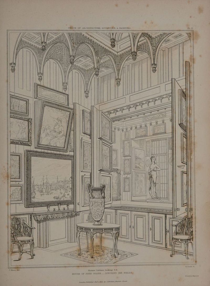 = - LQA SNA RAN ARS AAASEASSARAS RSS SES SSS Ni Pe \) w C. Moore 4 3 . Picture Cabinet, looking 5.E£. HOUSE OF JOHN SOANE.—_ LINCOLNS INN FIELDS. Printed by Hayward