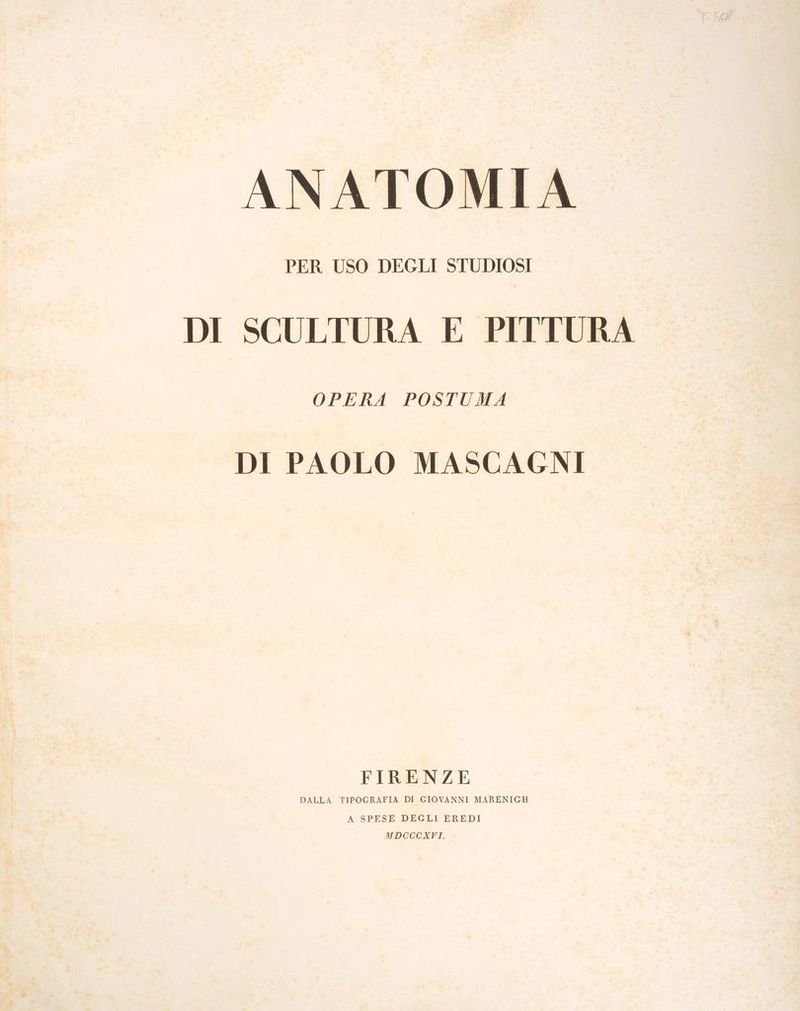 ANATOMIA PER USO DEGLI STUDIOSI DI SCULTURA E PITTURA OPERA POSTUMA DI PAOLO MASCAGNI DALLA TIPOGRAFIA DI GIOVANNI MARENIGH A SPESE DEGLI EREDI