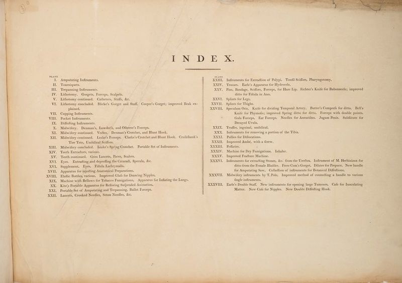 SE ay OR ee akg She oe Rene a ee rN - DE xX PLATE Amputating Inftruments. XXIII. Inftruments for Extraction of Polypi. Tonfil Sciffors, Pharyngotomy, Tourniquets. XXIV. ‘Trocars. Earle’s Apparatus for Hydrocele. ; Trepanning Inftruments. XXV. Pins, Bandage, Sciffors, Forceps, for Hare Lip. Richter’s Knife for Bubonocele; improved Lithotomy. Gorgets, Forceps, Scalpels. ditto for Fiftula in Ano. Lithotomy continued. Catheters, Staffs, &c. XXVI. Splints for Legs. Lithotomy concluded. Blicke’s Gorget and Staff. Cooper’s Gorget; improved Beak ex- XXVII. Splints for Thighs. plained. XXVIII. Speculum Oris. Knife for dividing Temporal Artery. Butter’s Comprefs for ditto. Bell’s Cupping [nftruments. Knife for Phymofis; improved Spring ditto for ditto. Forceps with double points. Pocket Inftruments. . Gula Forceps. Ear Forceps. Needles for Aneurifms. Jugum Penis. Subftitute for Diffe&ing Inftruments. Decayed Uvula. Midwifery. Denman’s, Lowder’s, and Ofborne’s Forceps. XXIX. ‘Truffes, inguinal, umbilical. Midwifery continued. Veéctes. Denman’s Crotchet, and Blunt Hook. XXX. Inftruments for removing a portion of the Tibia. Midwifery continued. Leake’s Forceps. Clarke’s Crotchet and Blunt Hook. Cruikfhank’s XXXI. Pullies for Diflocations. Tire Tete, Umbilical Sciffors. XXXII. Improved Ambé, with a fcrew. Midwifery concluded. Leake’s Spring Crotchet. Portable Set of Inftruments. XXXII. Peffaries. ( Teeth Extractors, various. . XXXIV. Machine for Dry Fumigations. Inhaler. Teeth continued. Gum Lancets, Paces, Scalers. XXXV. Improved Fracture Machine. Eyes. Extraéting and depreffing the Cataract, Specula, &c. XXXVI. Inftruments for extra@ting Stones, &c: fromthe Urethra. Inftrument of M. Herbiniaux for Supplement. Eyes. Fiftula Lachrymalis. ditto from the Female Bladder. Frere Com’s Gorget. Dilater for Prepuce. New handle Apparatus for injecting Anatomical Preparations. for Amputating Saw. Collection of inftruments for Botanical Diffections. Elaftic Bottles, various. Improved Glafs for Drawing Nipples. XXXVII. Midwifery inftruments by T. Pole. Improved method of connecting a handle to various Machine with Bellows for Tobacco Fumigations. Apparatus for Inflating the Lungs. fingle inftruments. XXXVIII. LEarle’s Double Staff. New inftruments for opening large Tumours. Cafe for Inoculating Kite’s Portable Apparatus for Reftoring Sufpended Animation. Portable Set of Amputating and Trepanning, Bullet Forceps. Lancets, Crooked Needles, Seton Needles, &c. Pion a. aa ee ee ee ee ee Matter. New Cafe for Nipples.